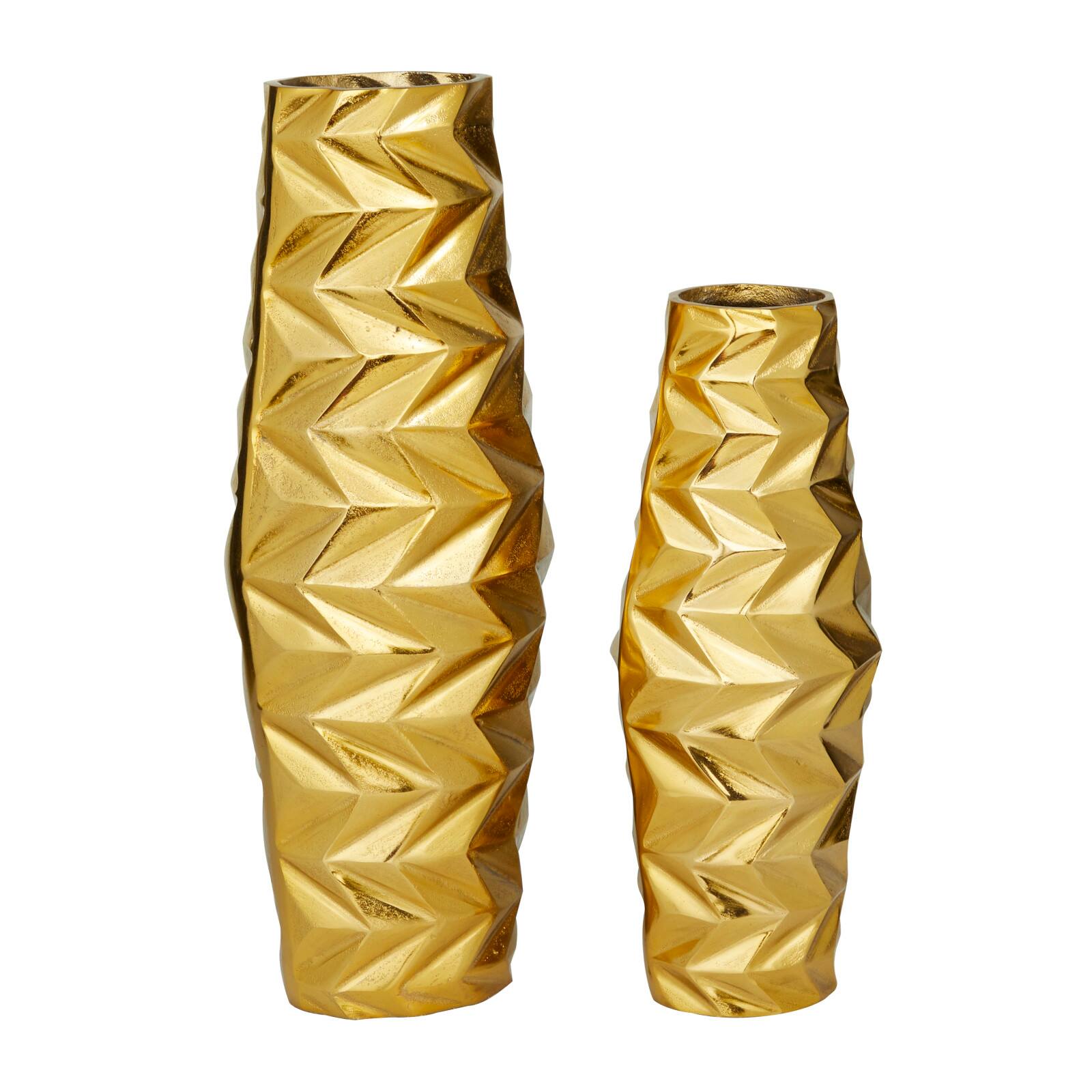 Gold Aluminum Modern Abstract Vase, Set of 2" 20", 15"
