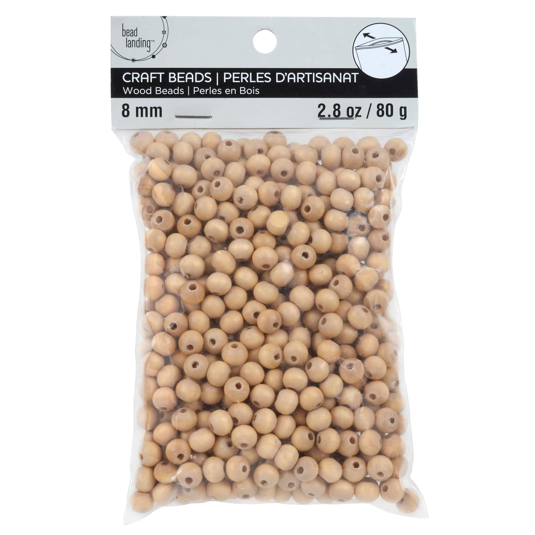 Perles rondes pour l’artisanat en bois naturel de 8 mm de Bead Landing