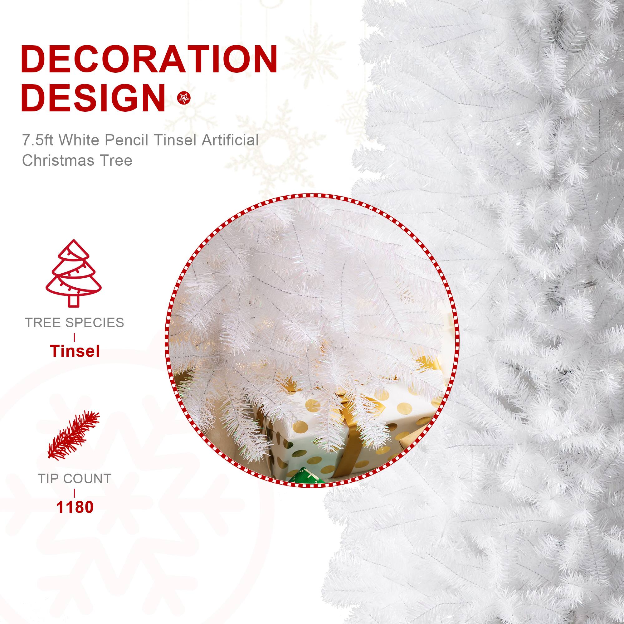 7.5ft. Unlit White Pencil Tinsel Artificial Christmas Tree