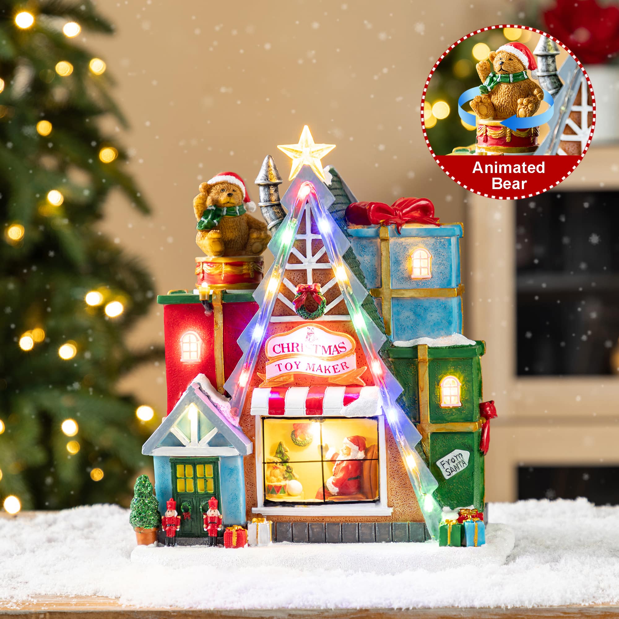 Glitzhome® 10.75" Lighted CHRISTMAS TOY MARKET Resin Village with Movement and Music