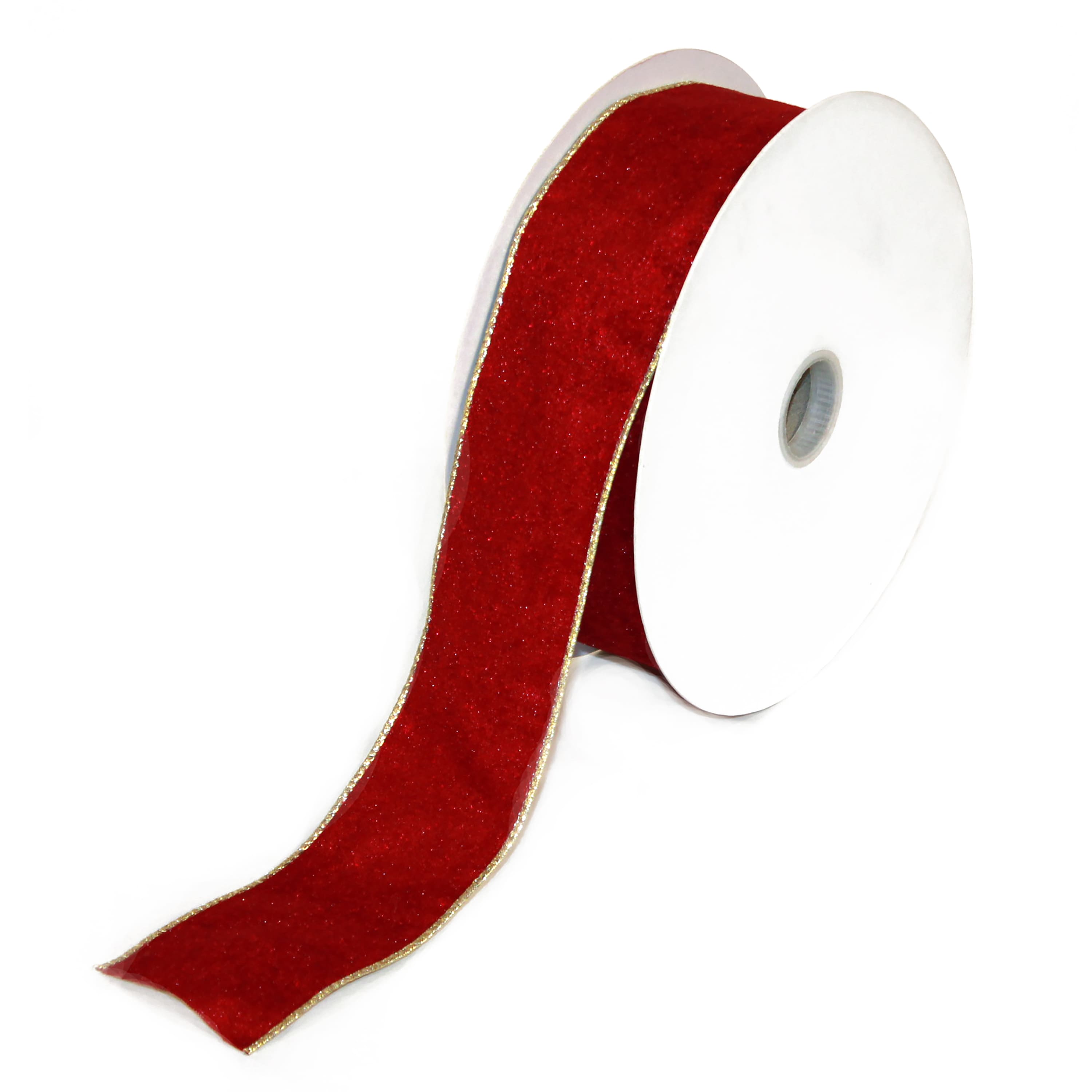 2.5" x 50yd. Dark Red with Gold Backing Christmas Wired Velvet Ribbon