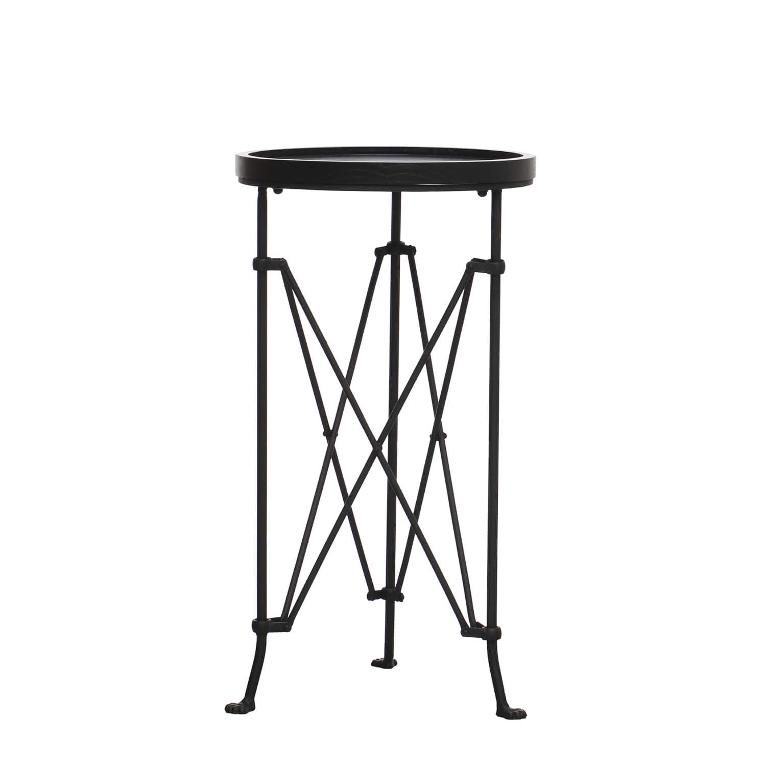 Hello Honey&#xAE; 2ft. Black Wood Top Modern Round Metal Accent Table