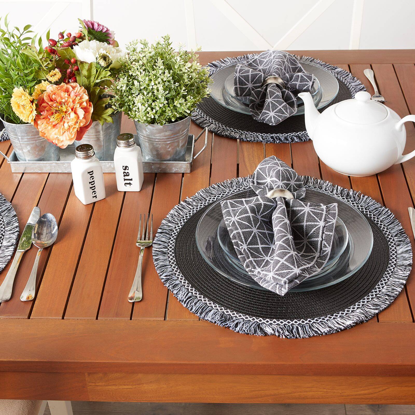 DII&#xAE; 15&#x22; Round Black Fringed Placemat Set, 6ct.