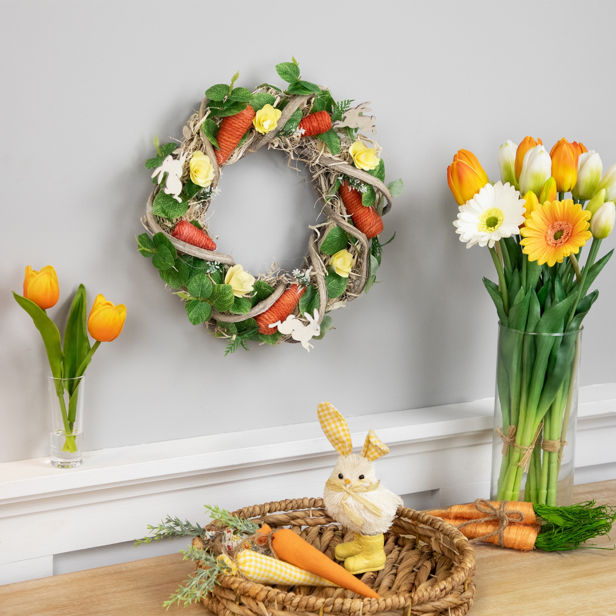 11.5&#x22; Mixed Floral &#x26; Carrots Easter Wreath