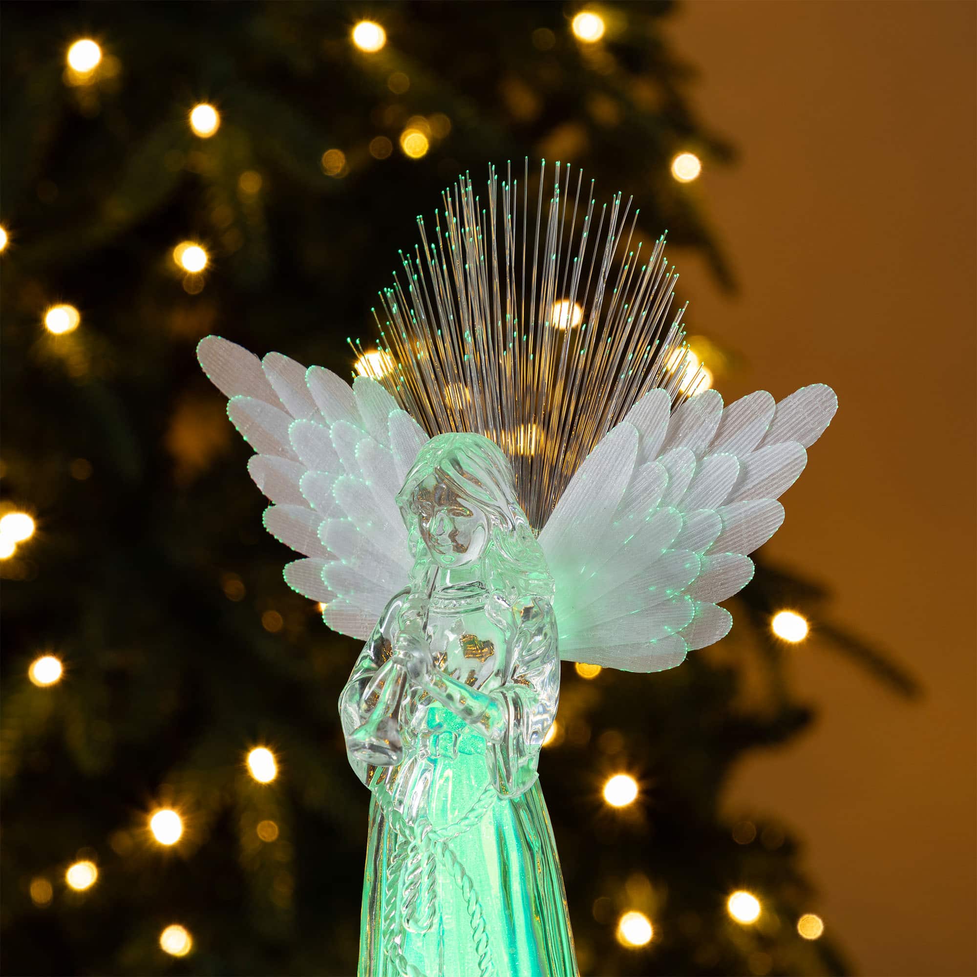Glitzhome&#xAE; 10.75&#x22; Christmas Lighted Acrylic Color Changing Tabletop Angel Figurine Set