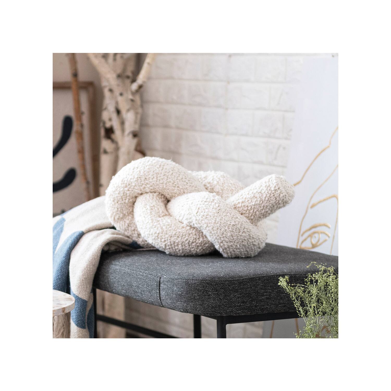 Hello Honey® Cream Woven Cotton Bouclé Knot Design Pillow