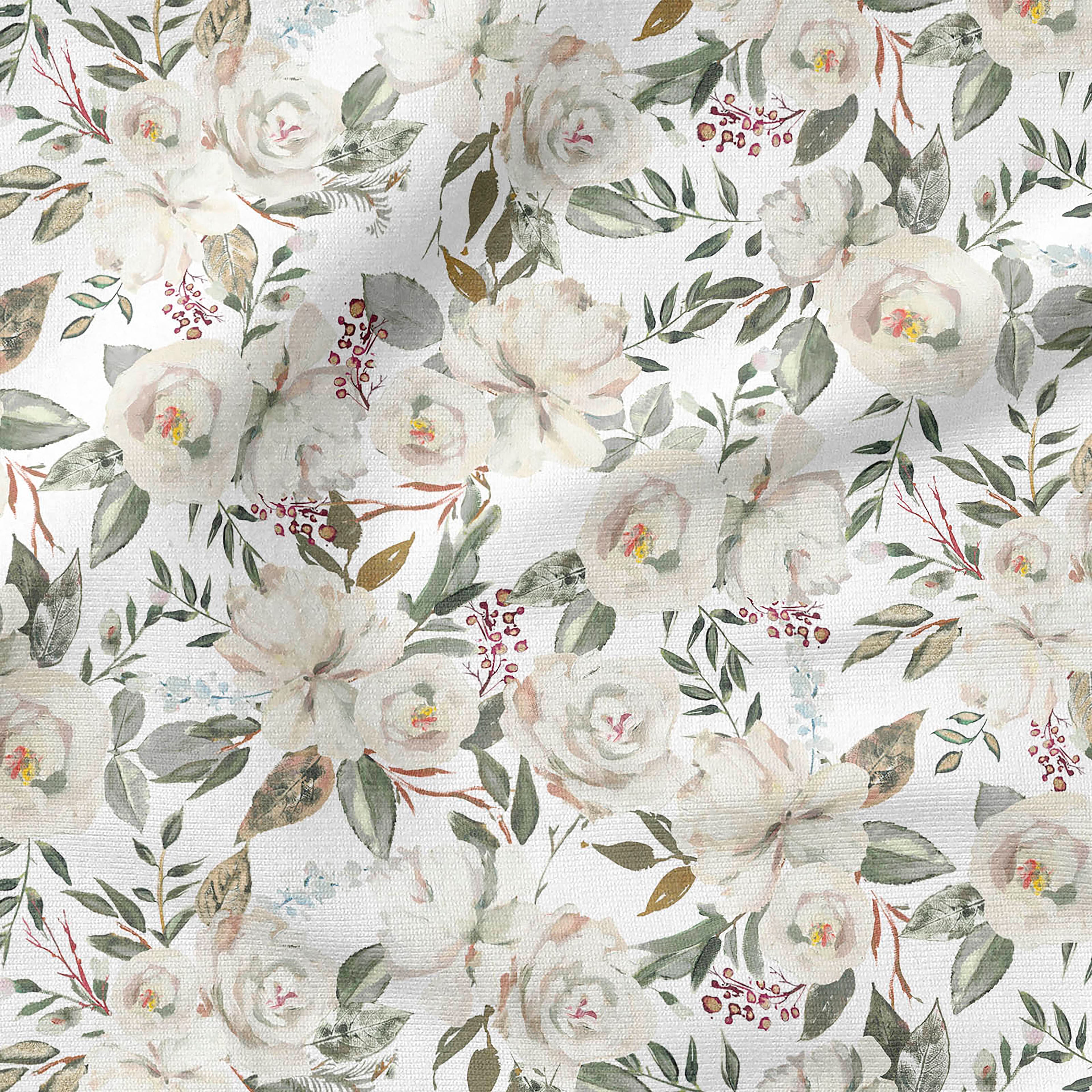 Fabric Editions White Motini Blossoms Cotton Fabric