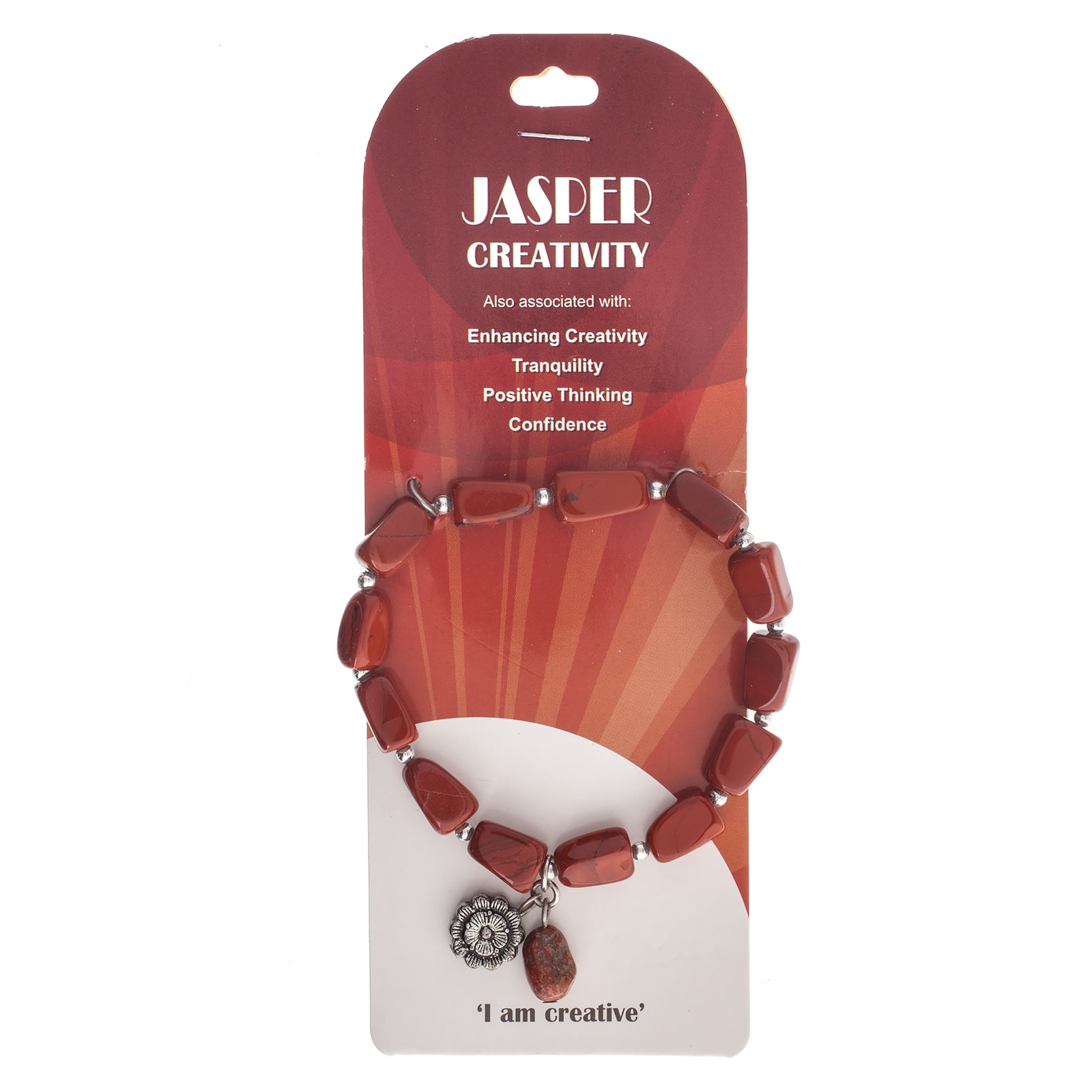 John Bead Red Jasper Stretch Bracelet with Flower Charm