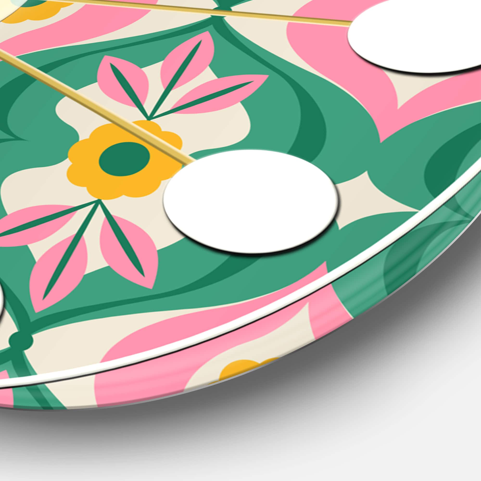 Designart 'Retro Pattern With Flowers And Leaves Mid-Century Modern Wall Clock