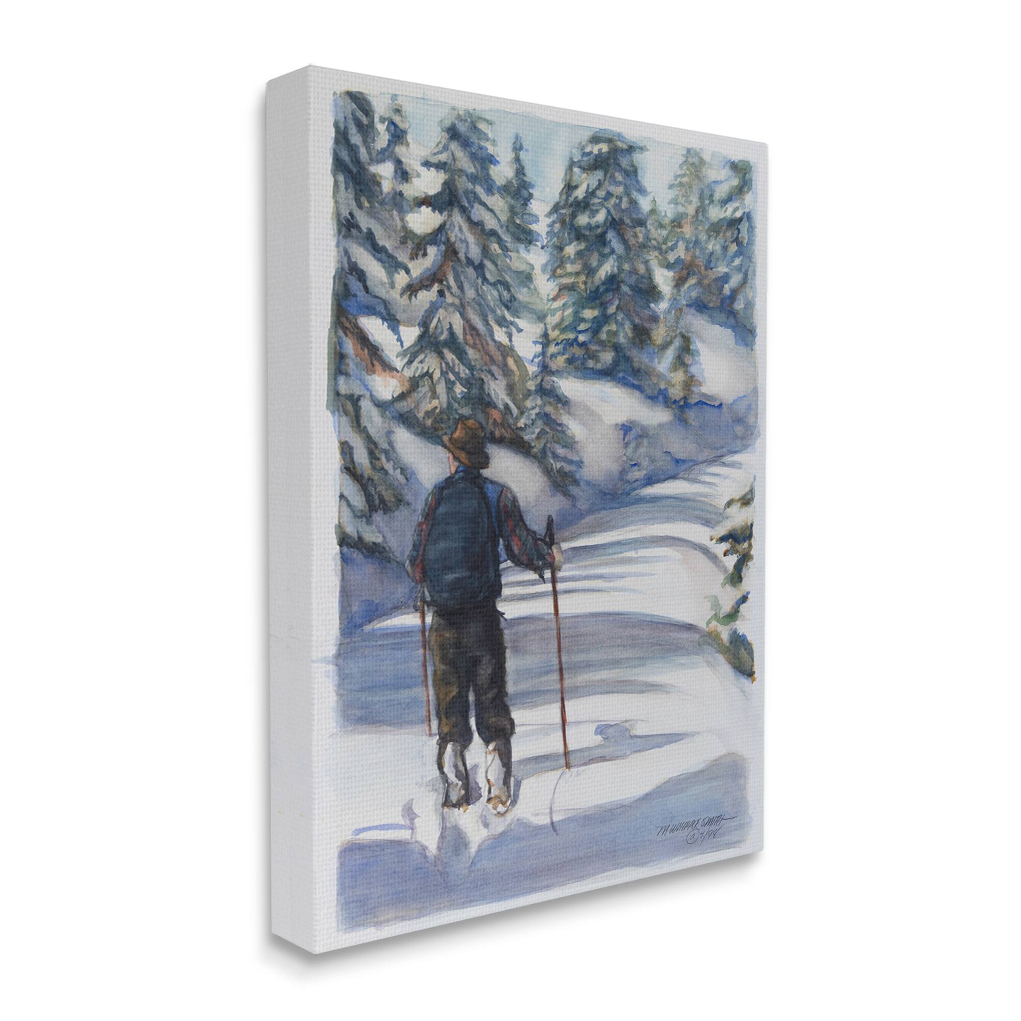 Stupell Industries Winter Snow Hiking Man Forest Trek Pine Trees Canvas Wall Art