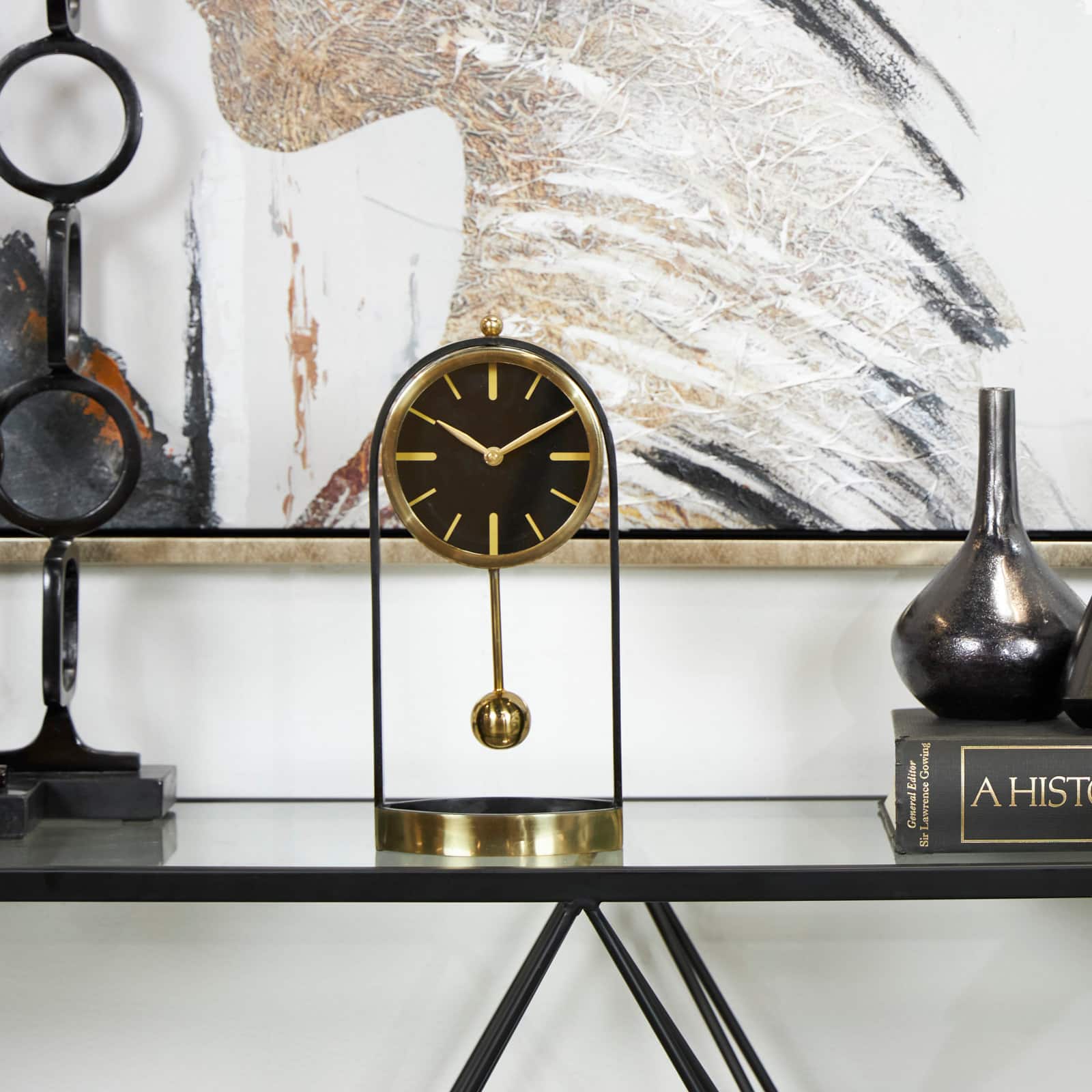 13" Gold Aluminum Tall Clock with Swinging Ball Pendulum