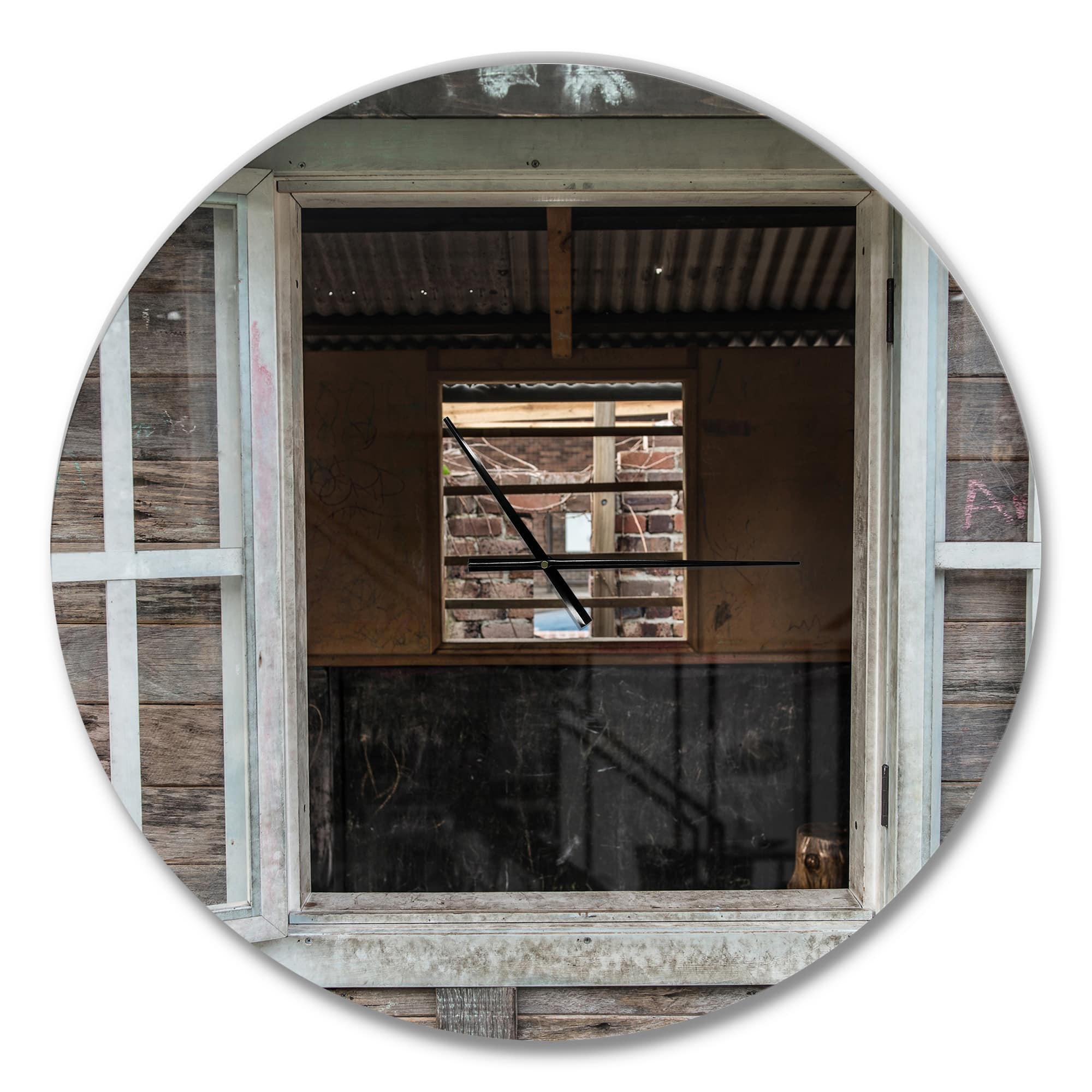 Designart Wooden Walls & Windows Farmhouse Wall Clock