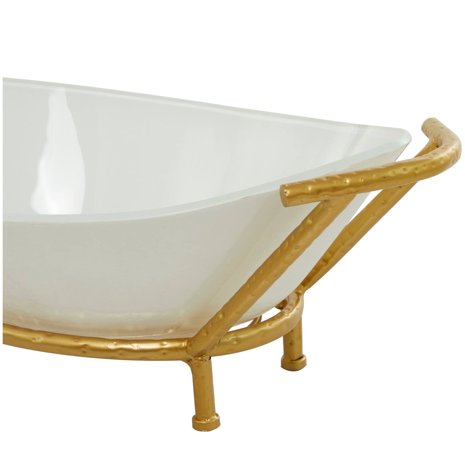 CosmoLiving by Cosmopolitan 25&#x22; White Glass Kitchen Serving Bowl with Gold Metal Stand
