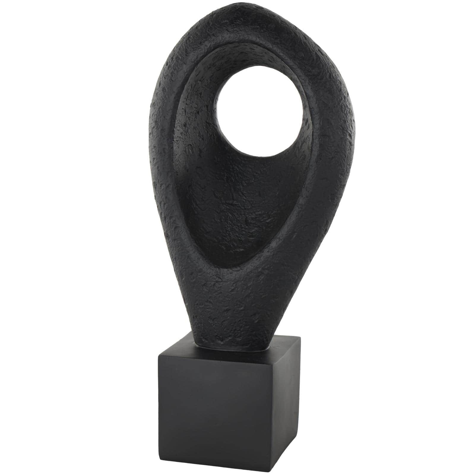 18" Black Abstract Cutout Polystone Teardrop Sculpture with Block Base