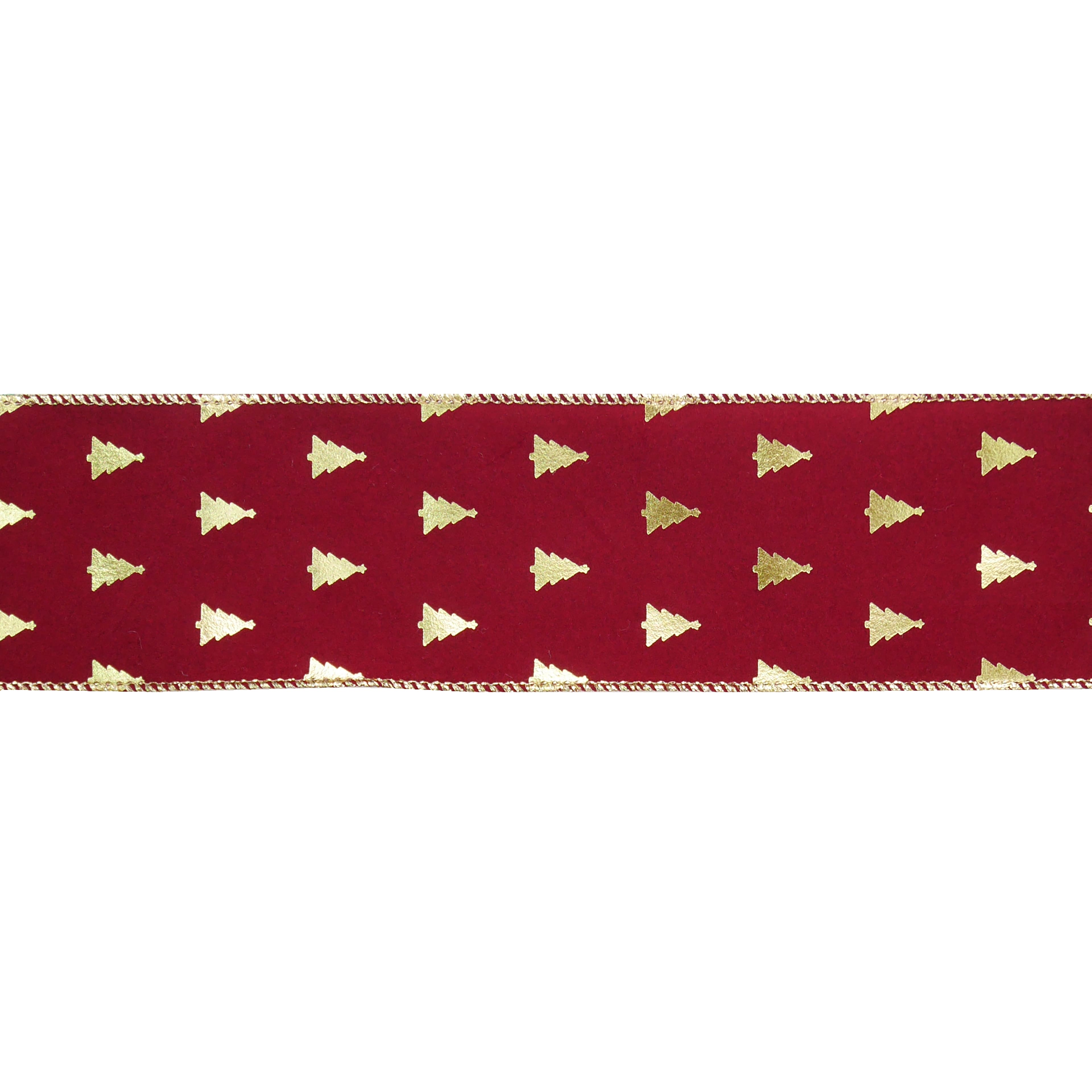 2.5" x 20ft. Burgundy with Gold Foil Trees Wired Ribbon by Celebrate It®