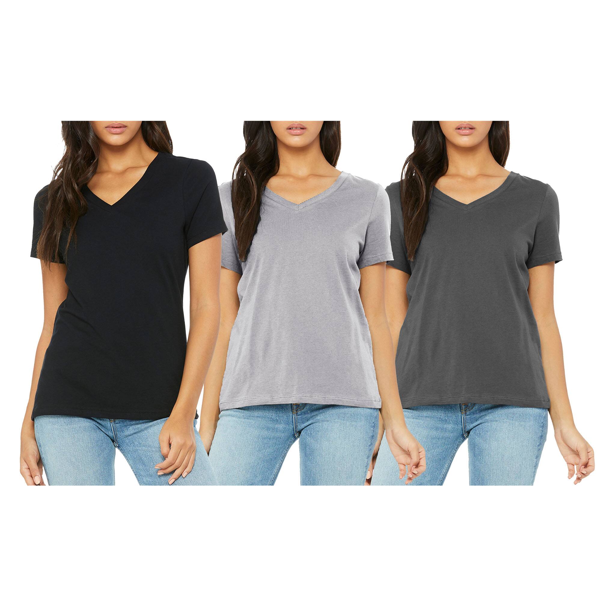 Women's Loose Fitting Short Sleeve V-Neck Tee (3-Pack)