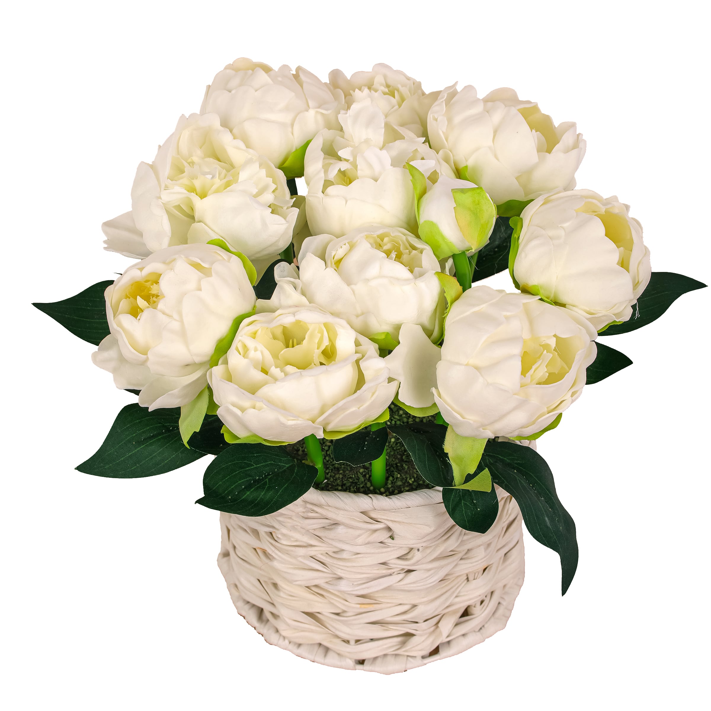 10&#x22; Peony Flower Bouquet In White Basket