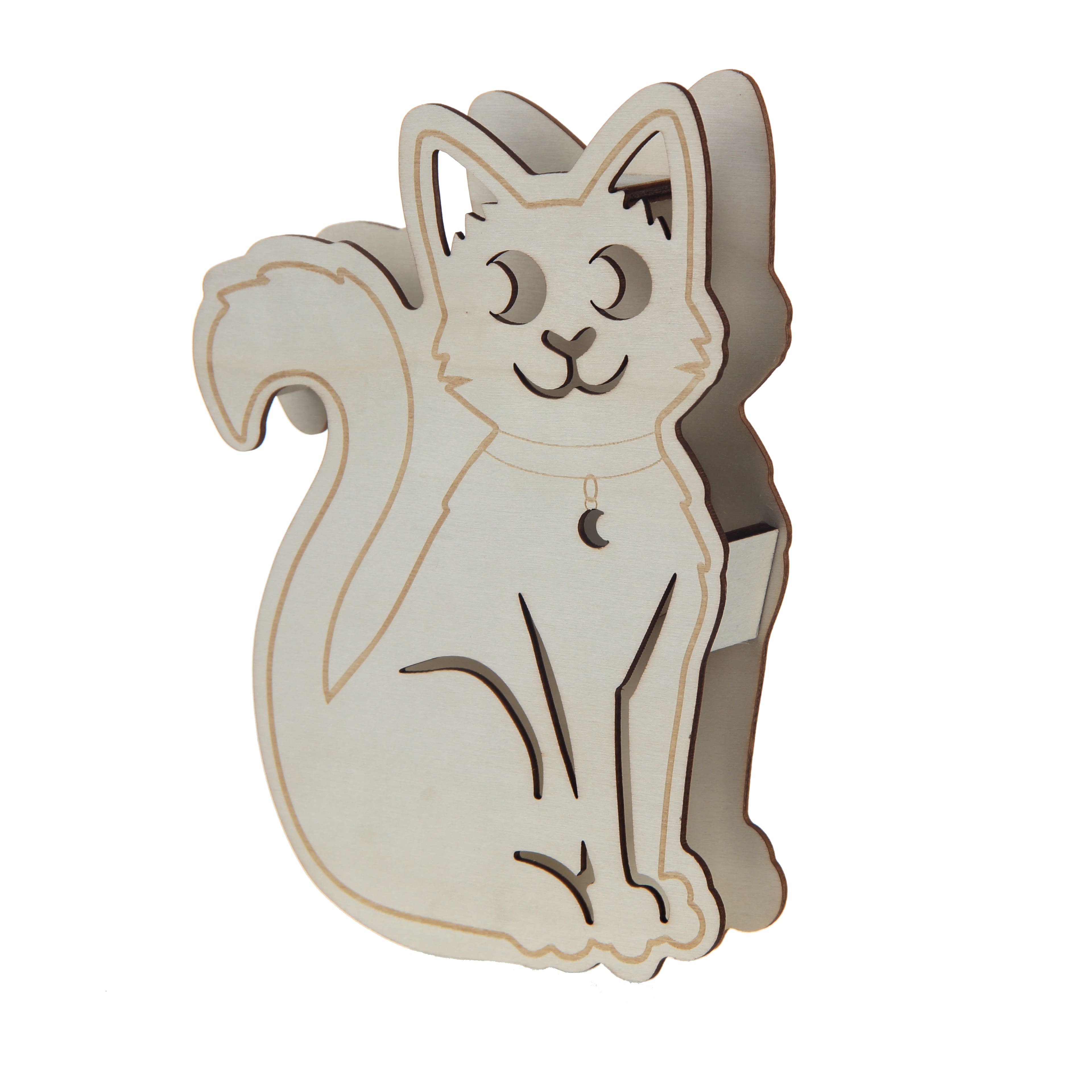 7.5&#x22; DIY Cat LED Wood D&#xE9;cor by Make Market&#xAE;