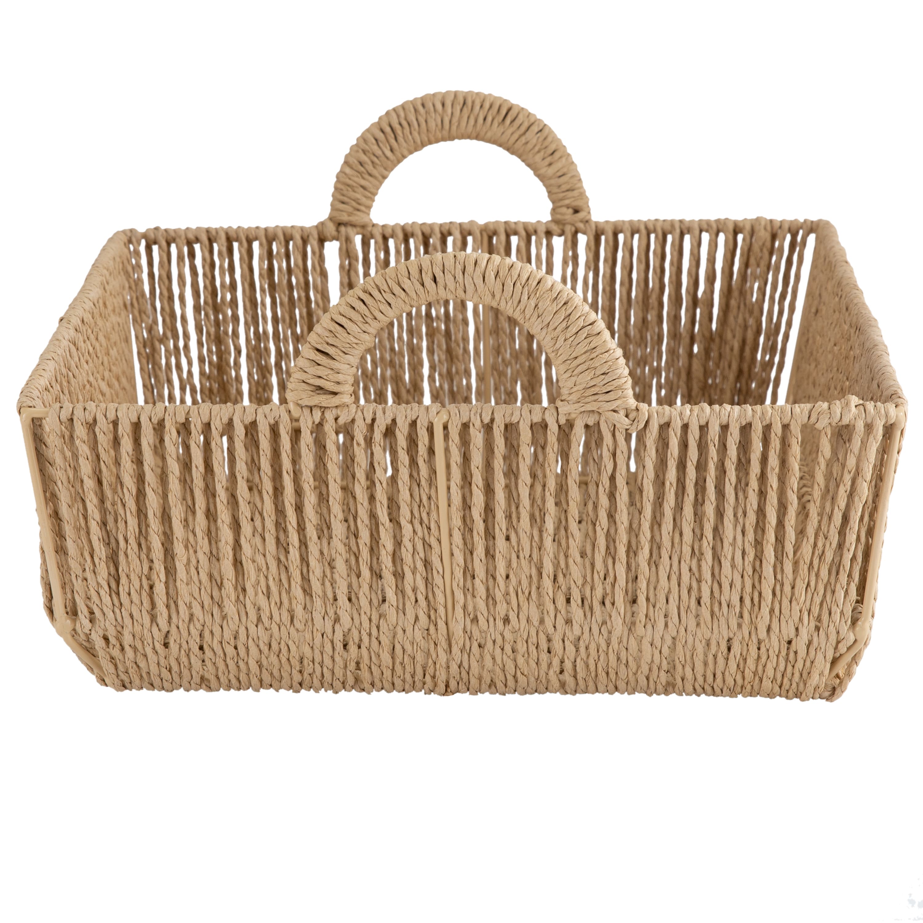 Simplify Large Vertical Weave Shelf Storage Basket with Round Handles