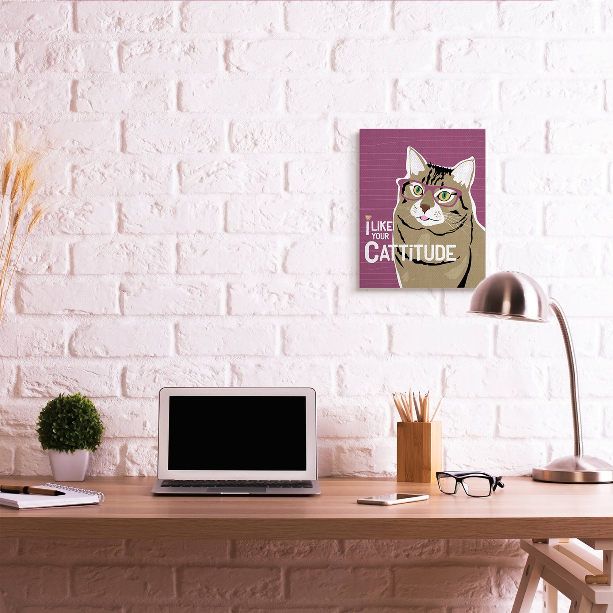 Stupell Industries Like Your Cattitude Phrase Cat With Glasses Pet Canvas Wall Art