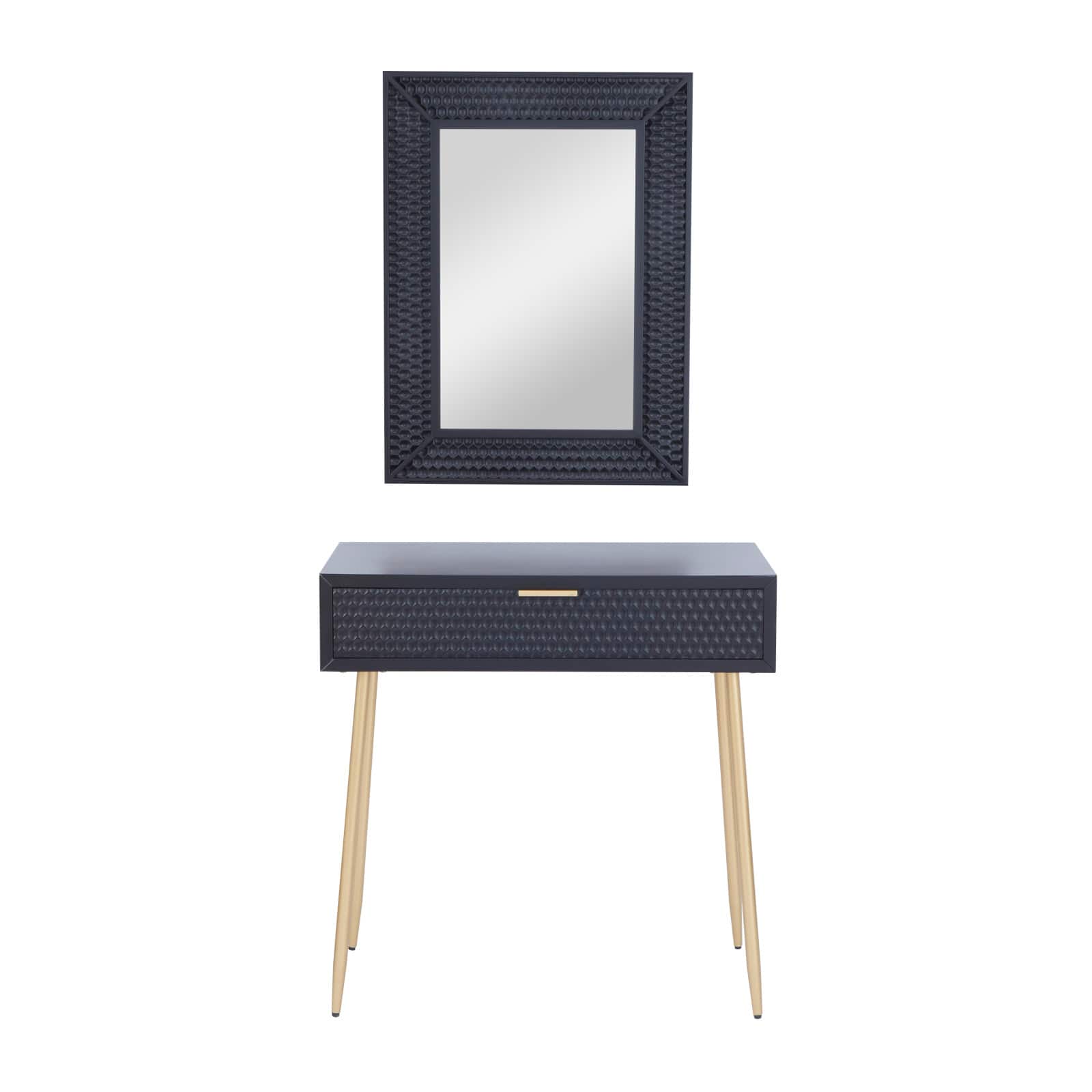 Set of 2&#x22; Black Wood Contemporary Console Table with Mirror, 31&#x22; x 31&#x22; x 16&#x22;