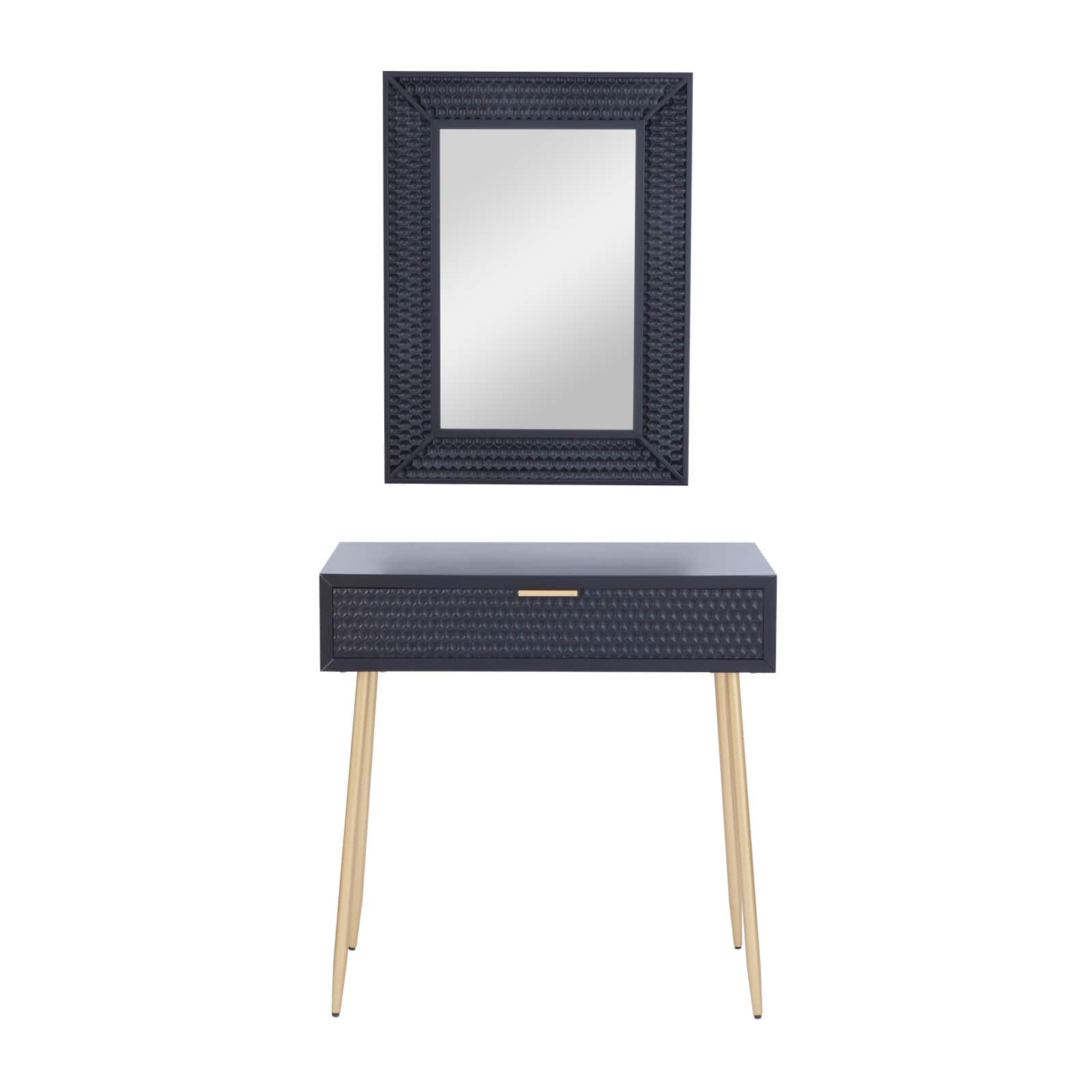 Set of 2" Black Wood Contemporary Console Table with Mirror, 31" x 31" x 16"