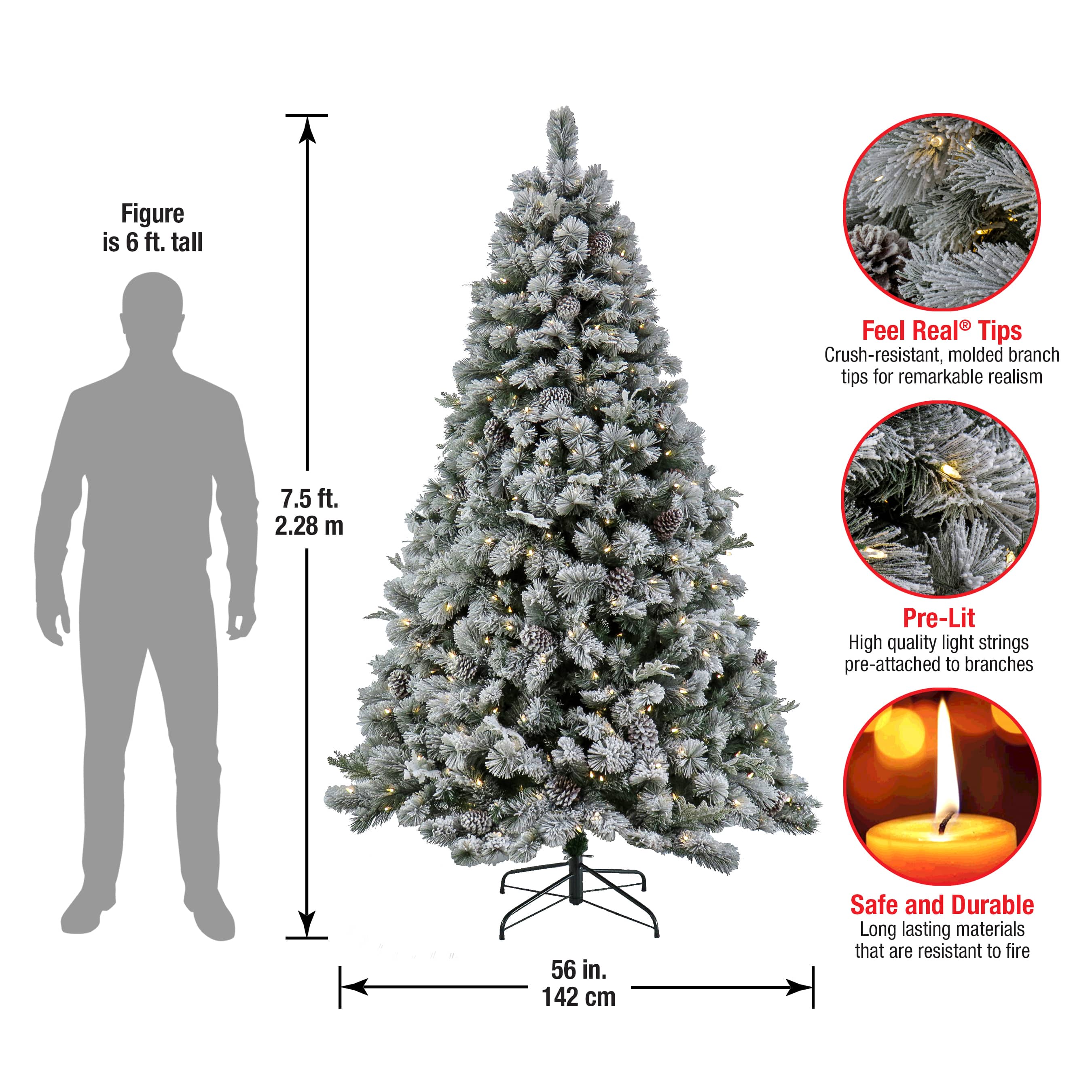 7.5ft. Pre-Lit Snowy Silver Hill Pine Artificial Christmas Tree, Warm White LED Lights