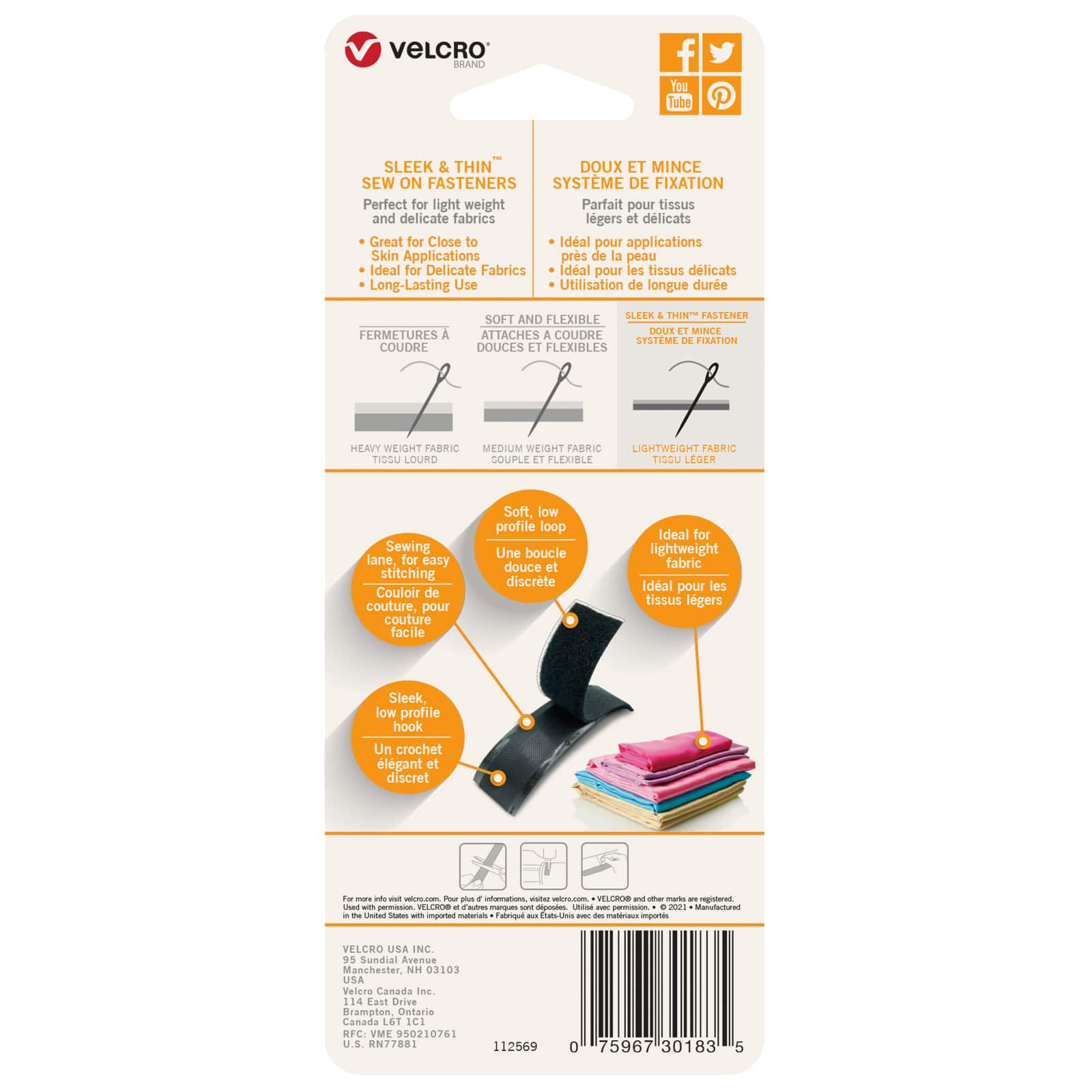 12 Pack: VELCRO® Brand Sleek & Thin™ Black Sew On Fastener Roll