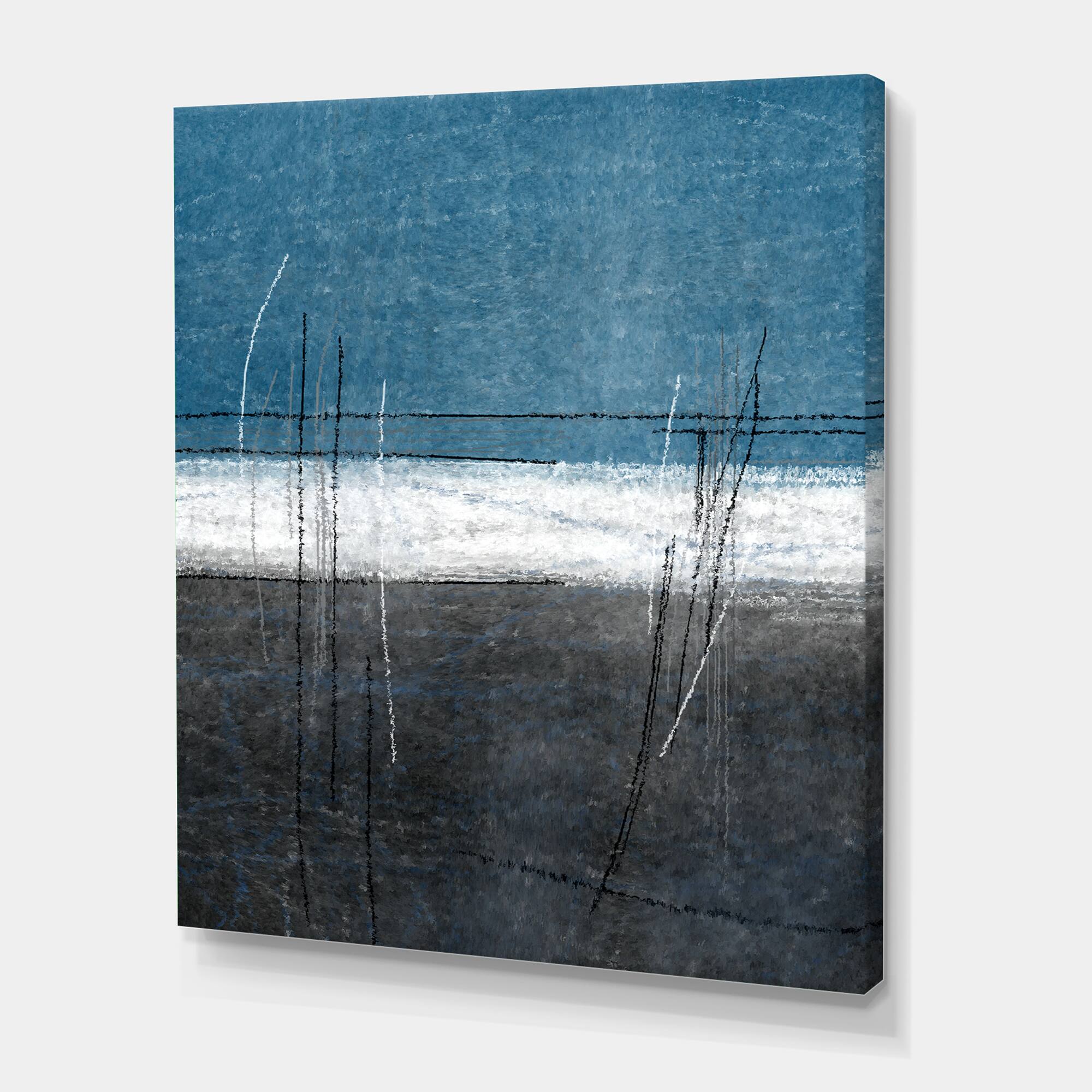 Designart - Teal Meets Grey Abstract Art - Modern Canvas Wall Art Print