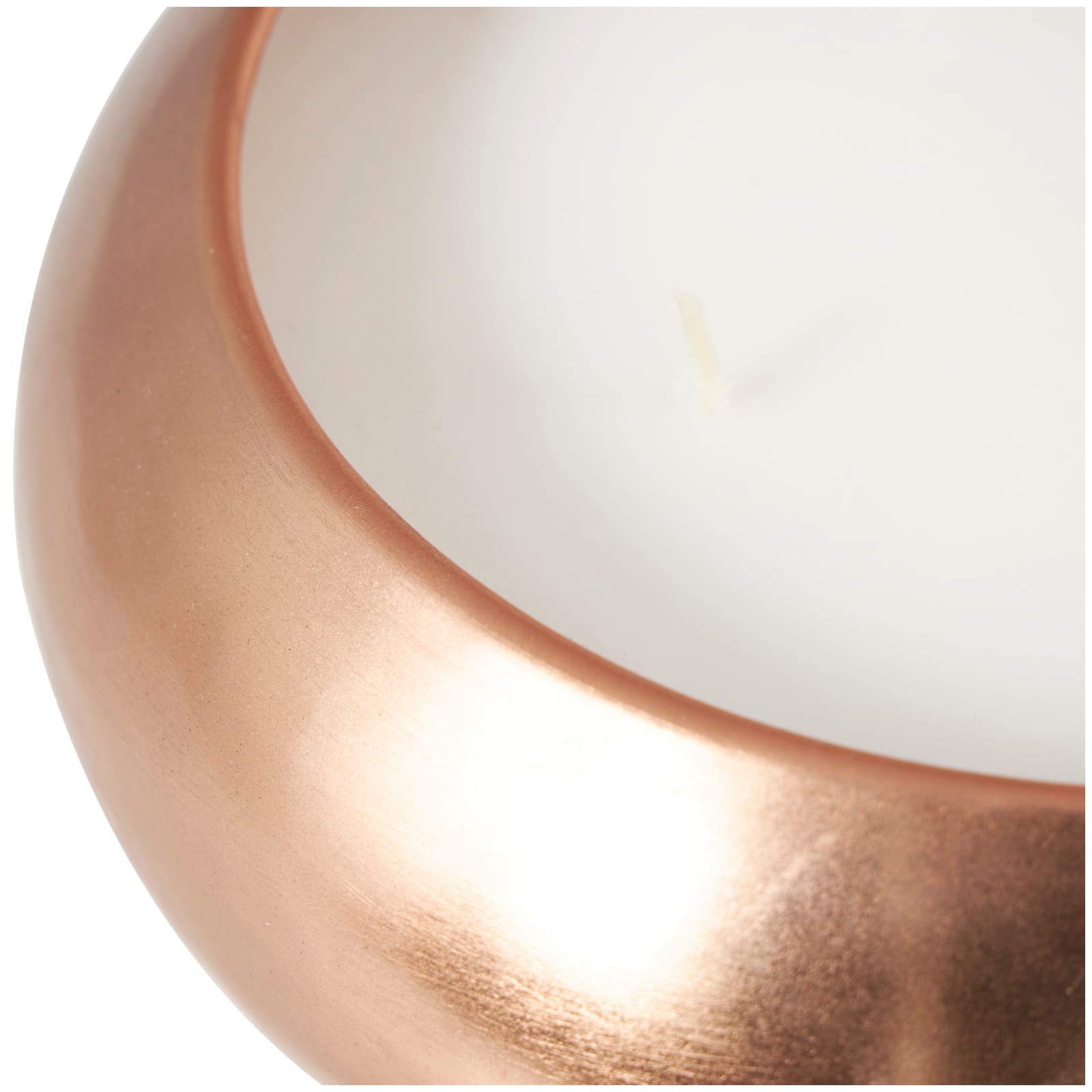 9&#x22; White 4-Wick Wax Tropical Breeze Scented Wide Dome Shaped Candle with Copper Container Bowl