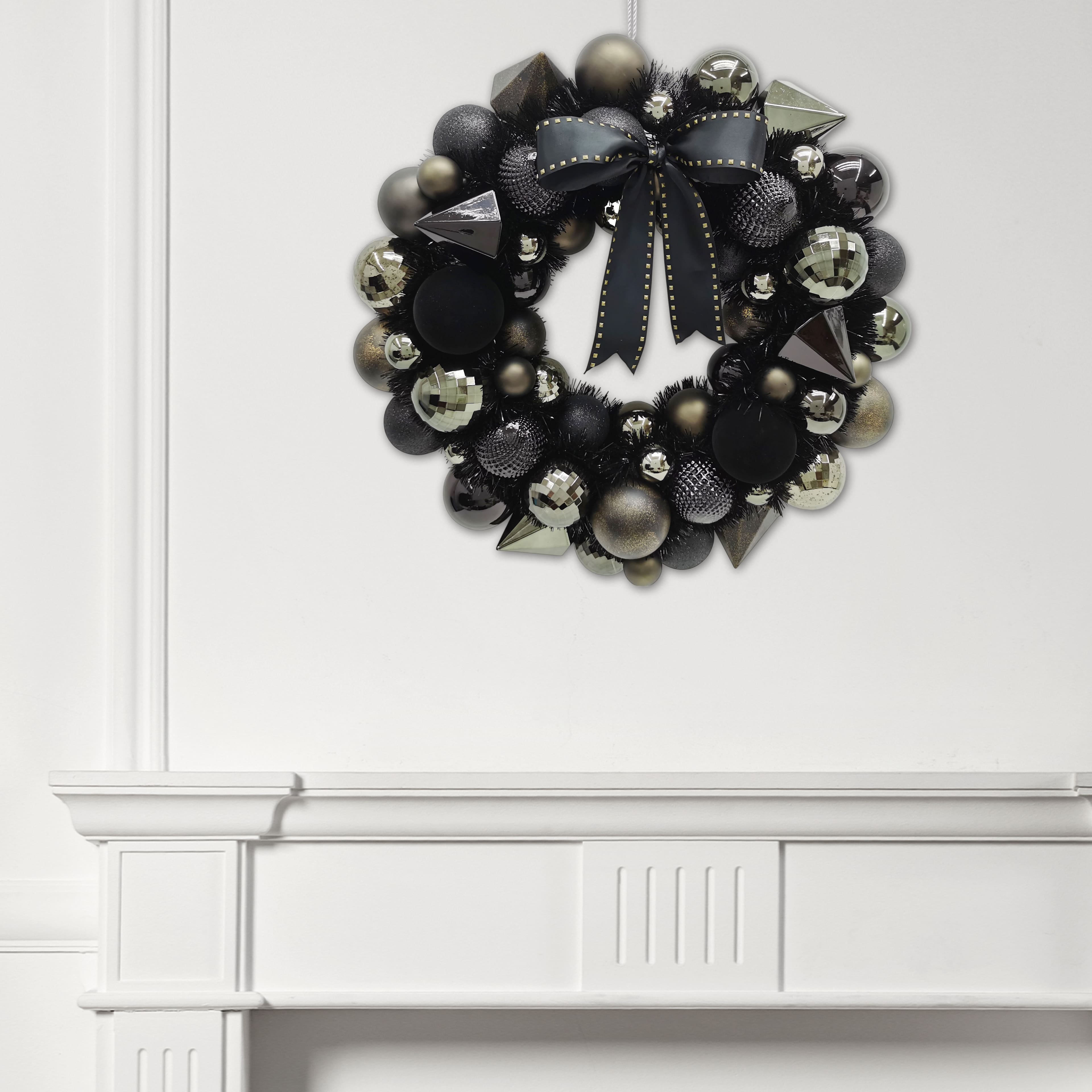 21&#x22; Black, Silver &#x26; Gold Ornament Wreath with Bow by Ashland&#xAE;