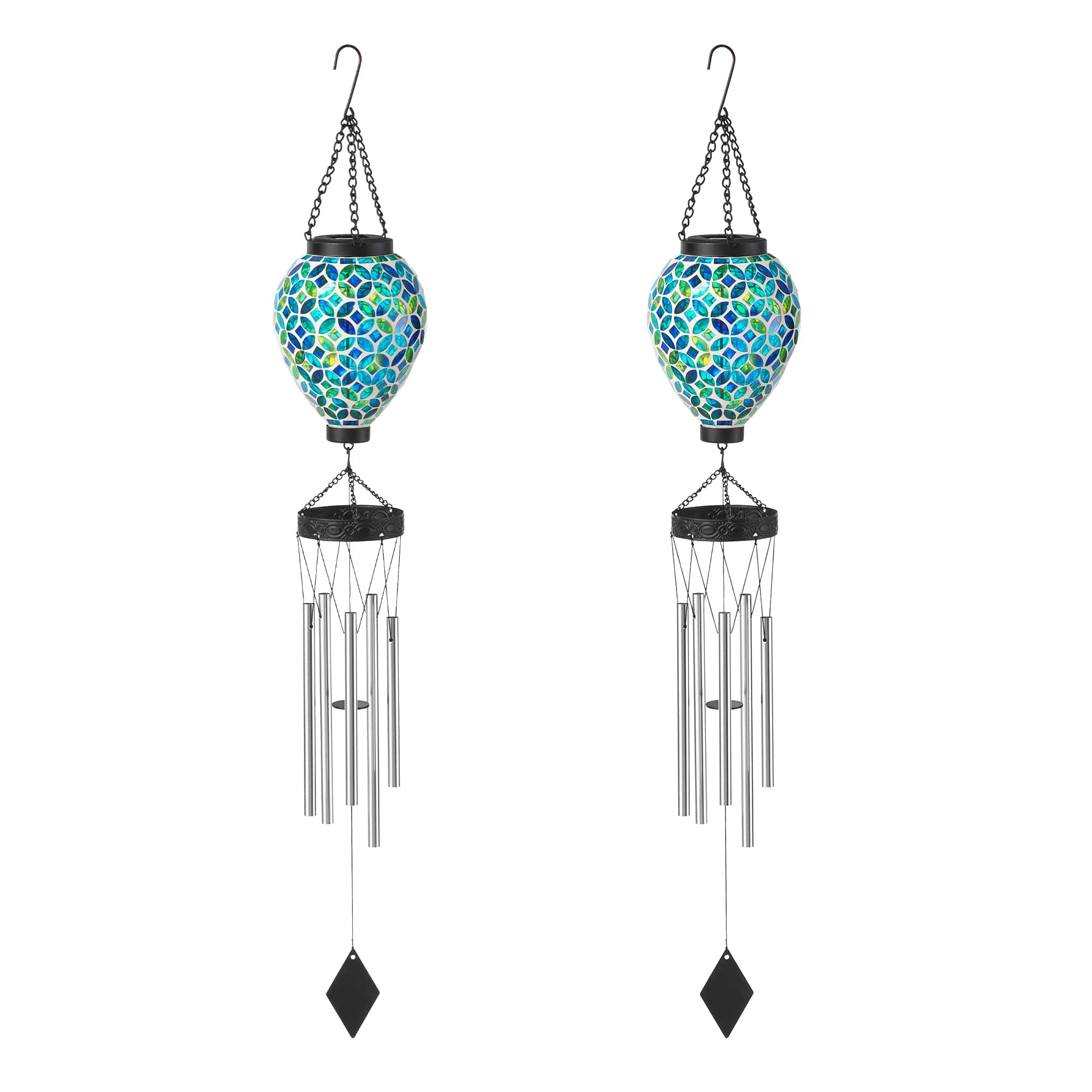 Glitzhome® 37" Blue & Green Solar Lighted Metal & Glass Mosaic Windchime
