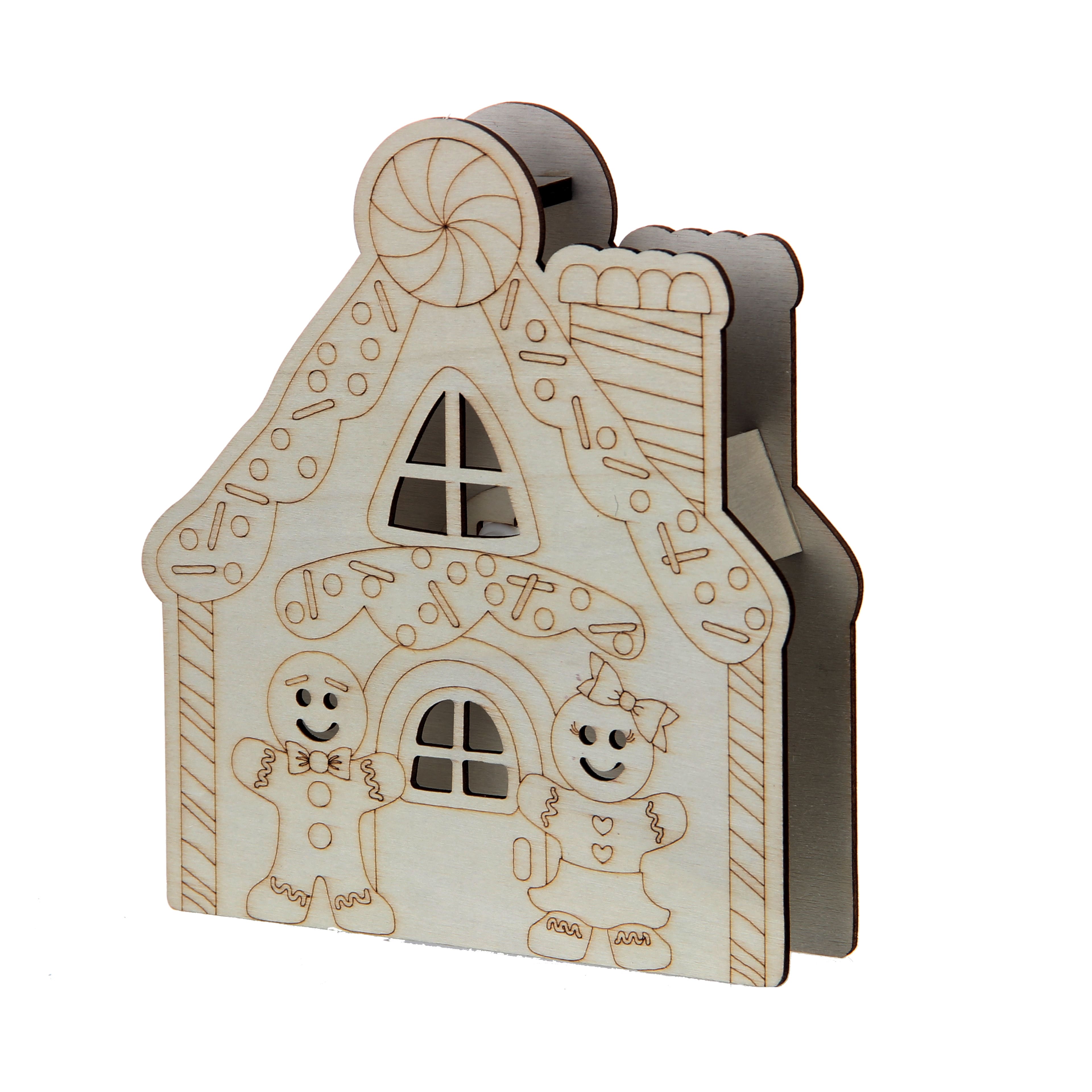 6.25&#x22; Unfinished Gingerbread House DIY LED Wood D&#xE9;cor by Make Market&#xAE;