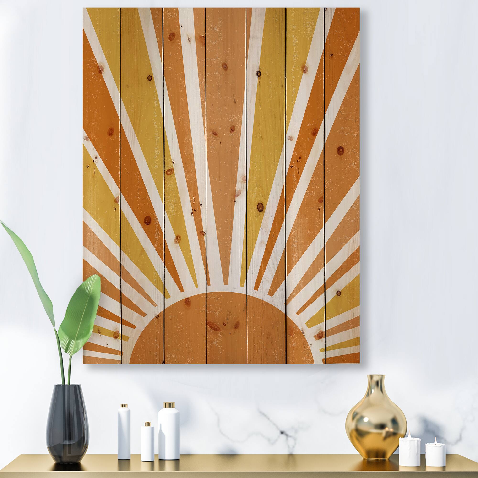 Designart - Minimalist Bright Shining Orange Sun Rays II