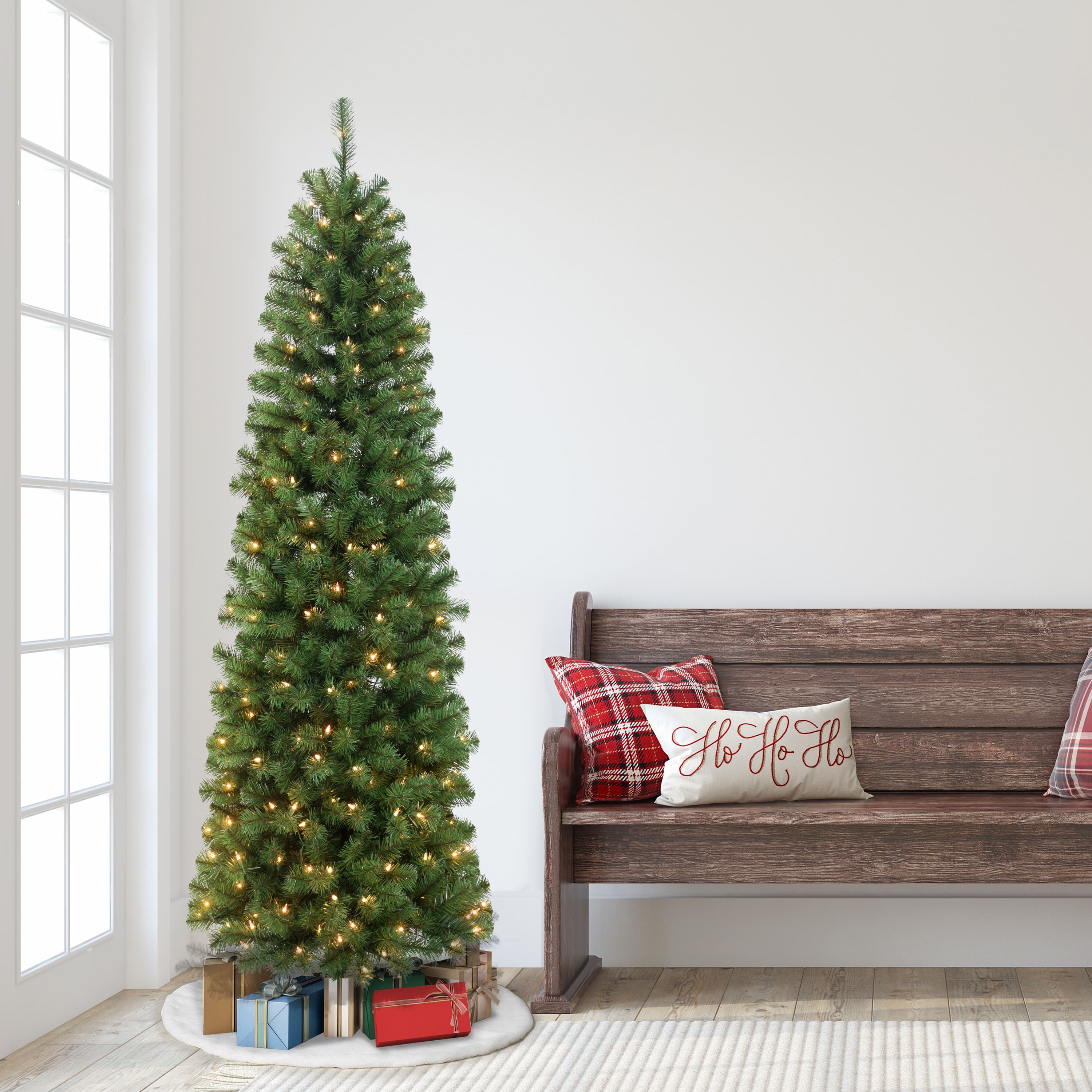 7.5ft Pre-Lit Northern Fir Pencil Artificial Christmas Tree, Clear Lights