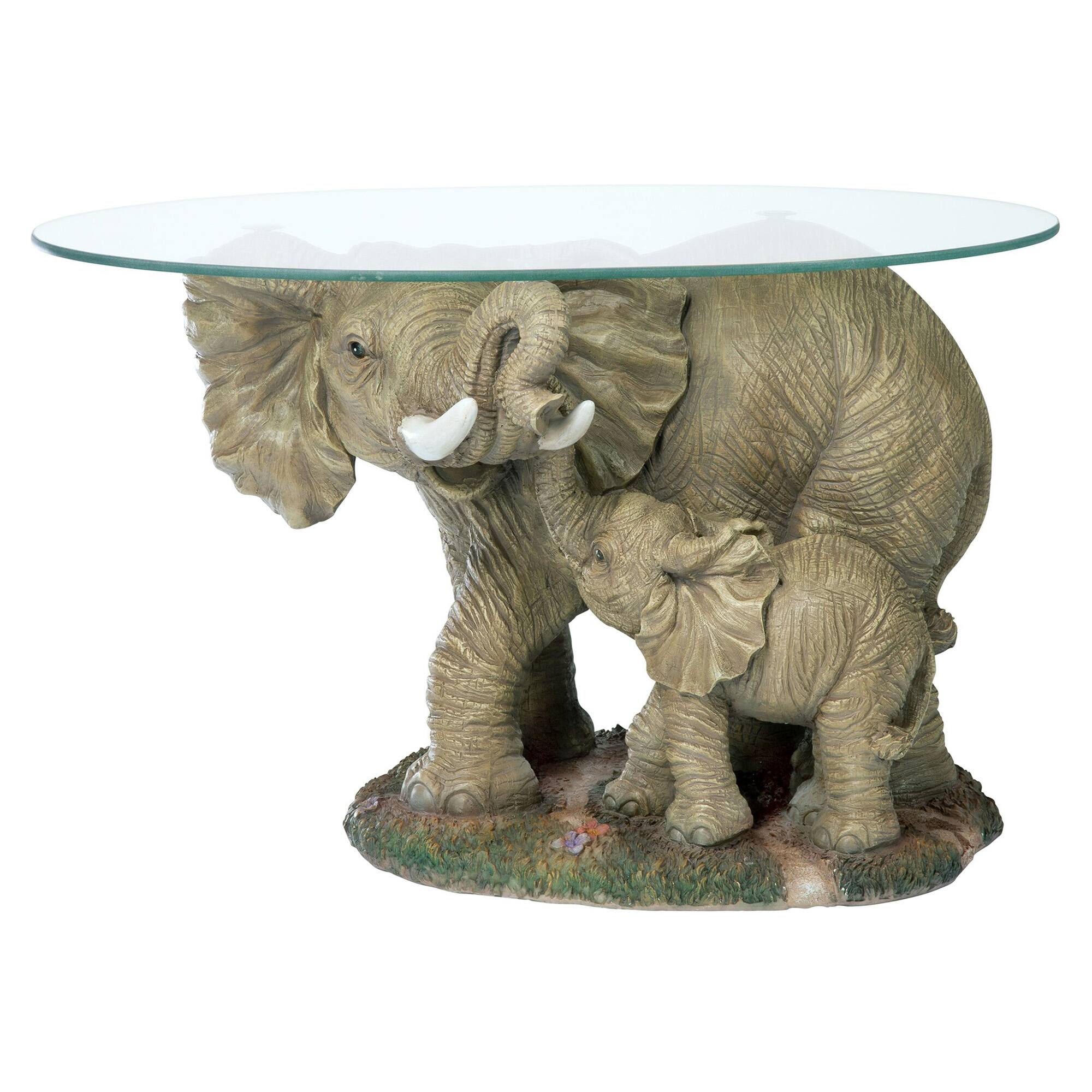 Design Toscano 18" Elephant's Majesty Glass-Topped Cocktail Table