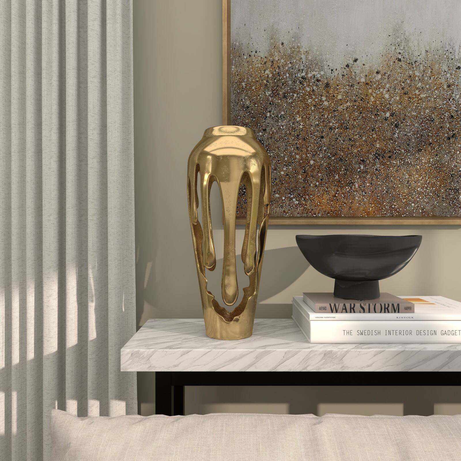 19" Gold Aluminum Drip Vase with Melting Designed Body