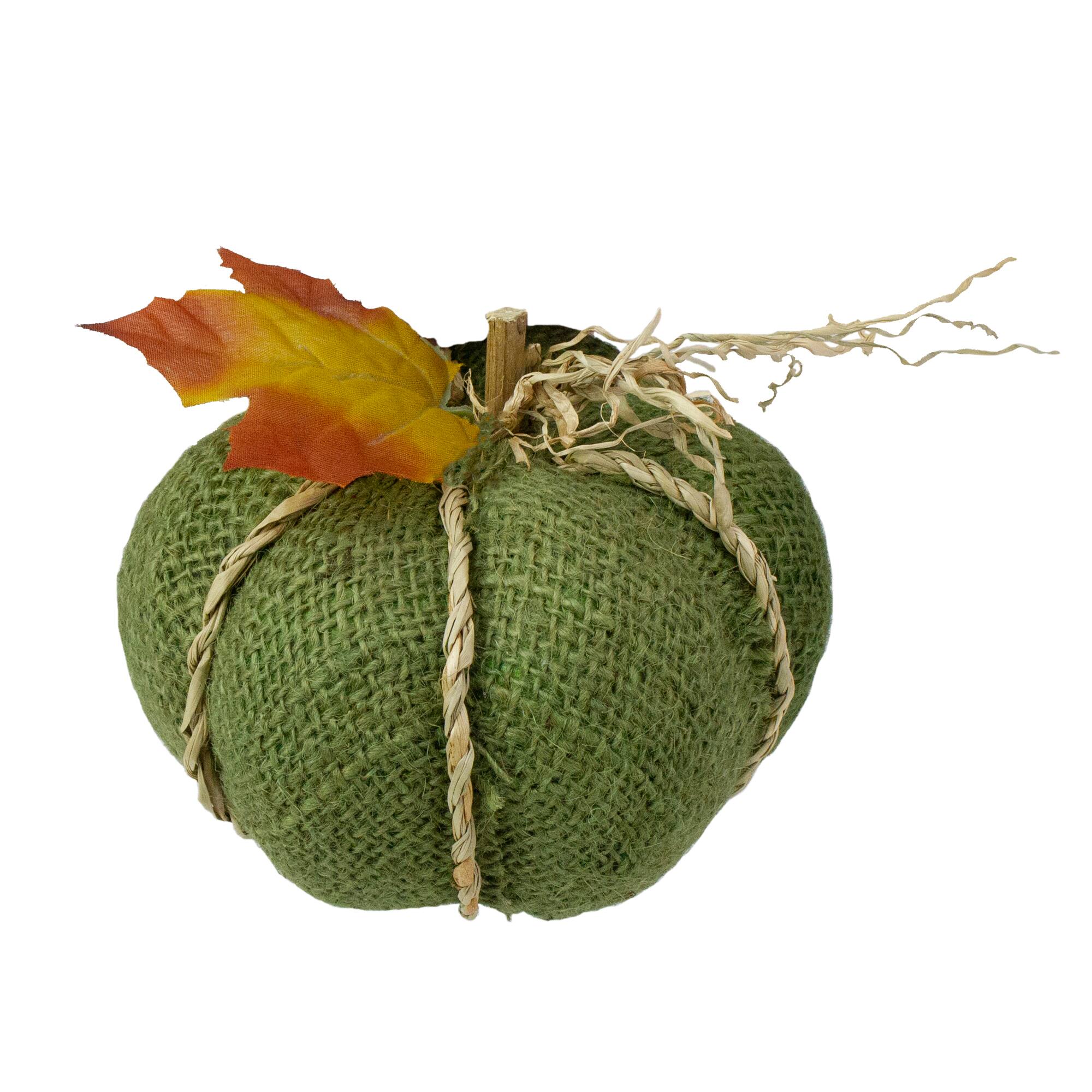 5.5" Green Burlap Autumn Harvest Tabletop Pumpkin