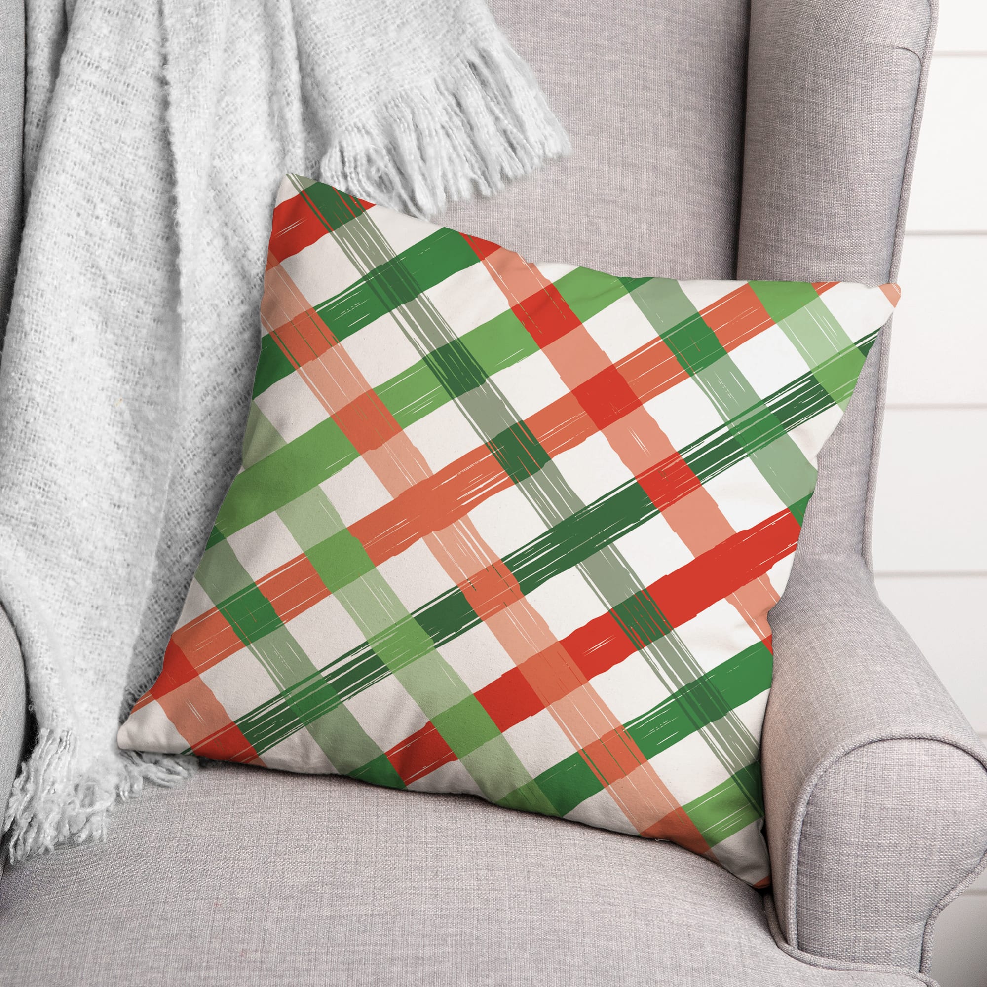 Cheery Christmas Check Throw Pillow