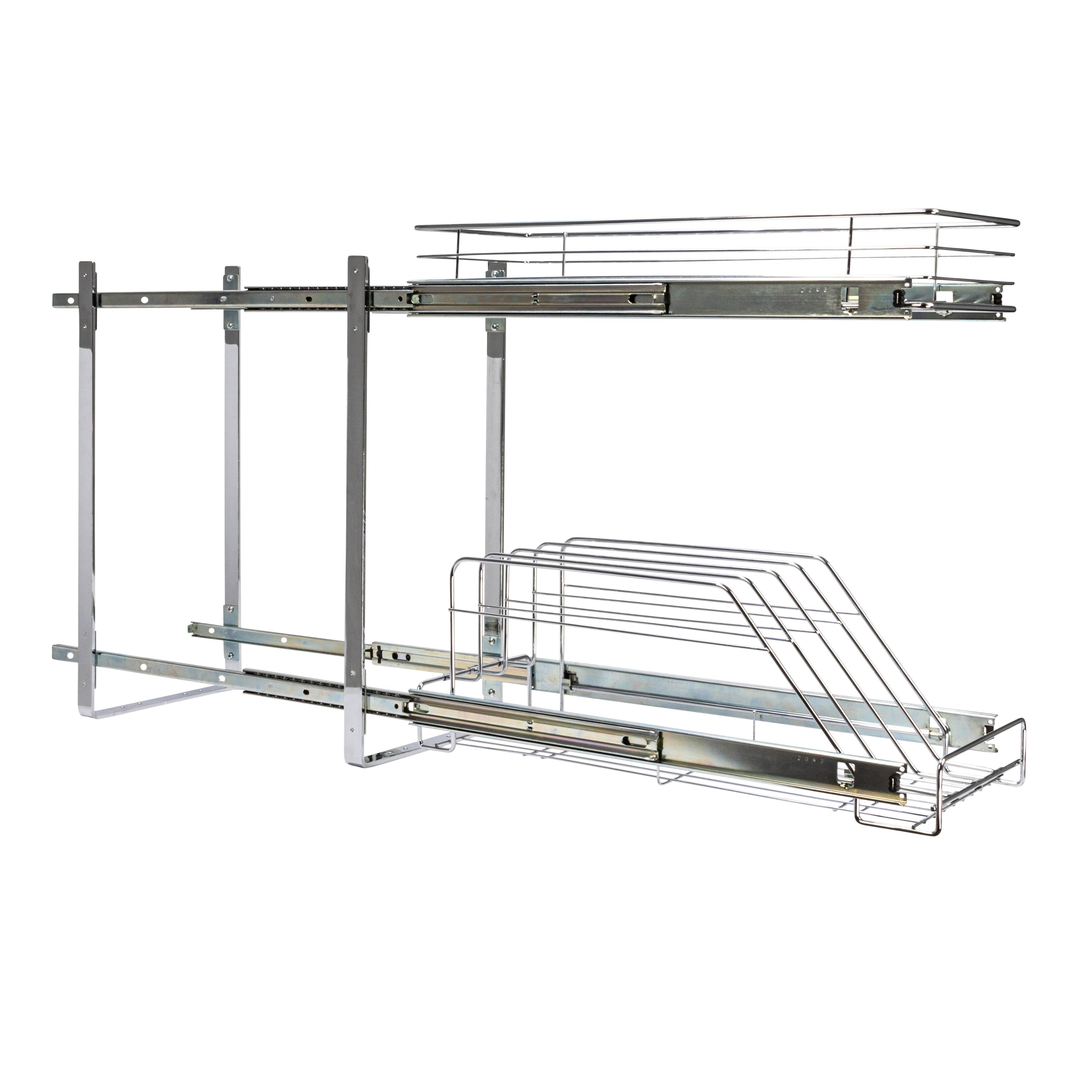 Household Essentials Glidez Chrome-Plated Steel 2-Tier Dual-Sliding Storage Organizer