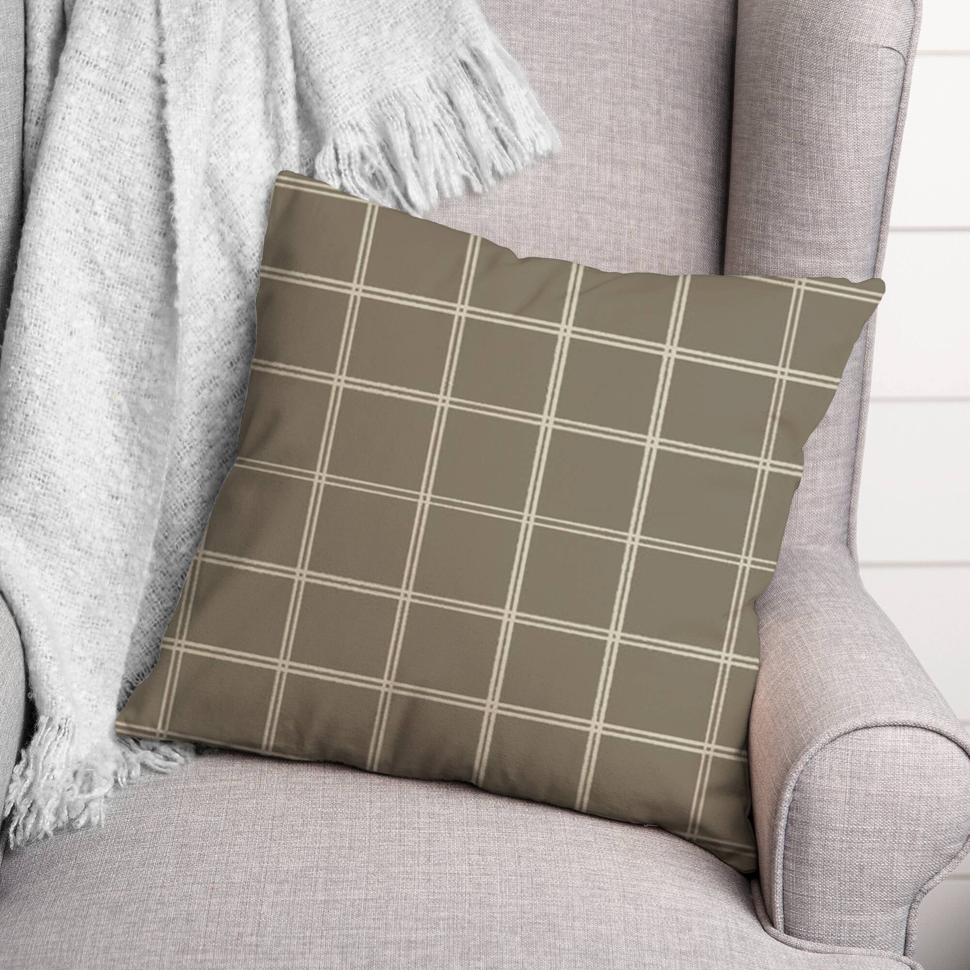 Taupe & White Check Throw Pillow
