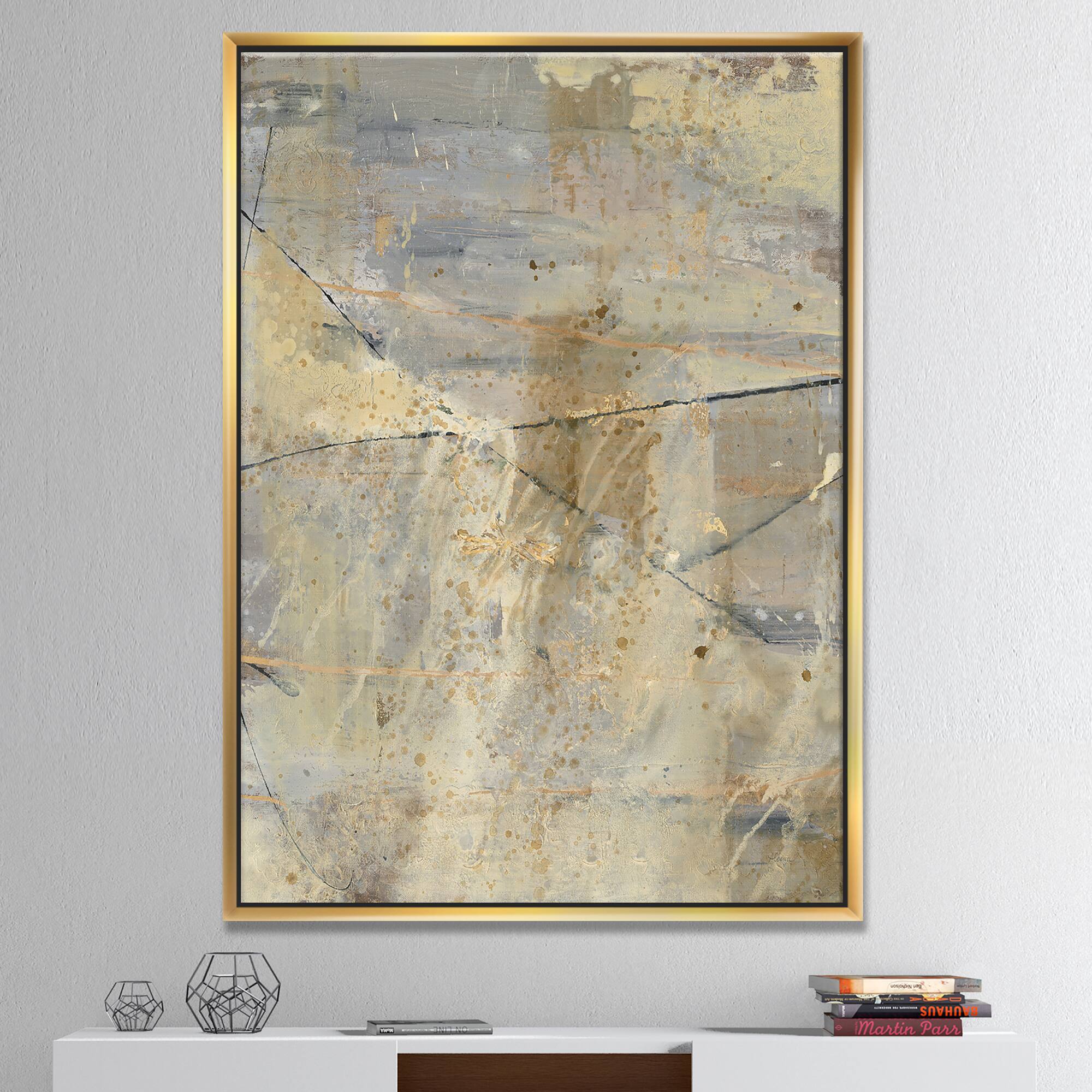 Designart - Geometric Cream Block I - Modern Glam Canvas in Gold Frame