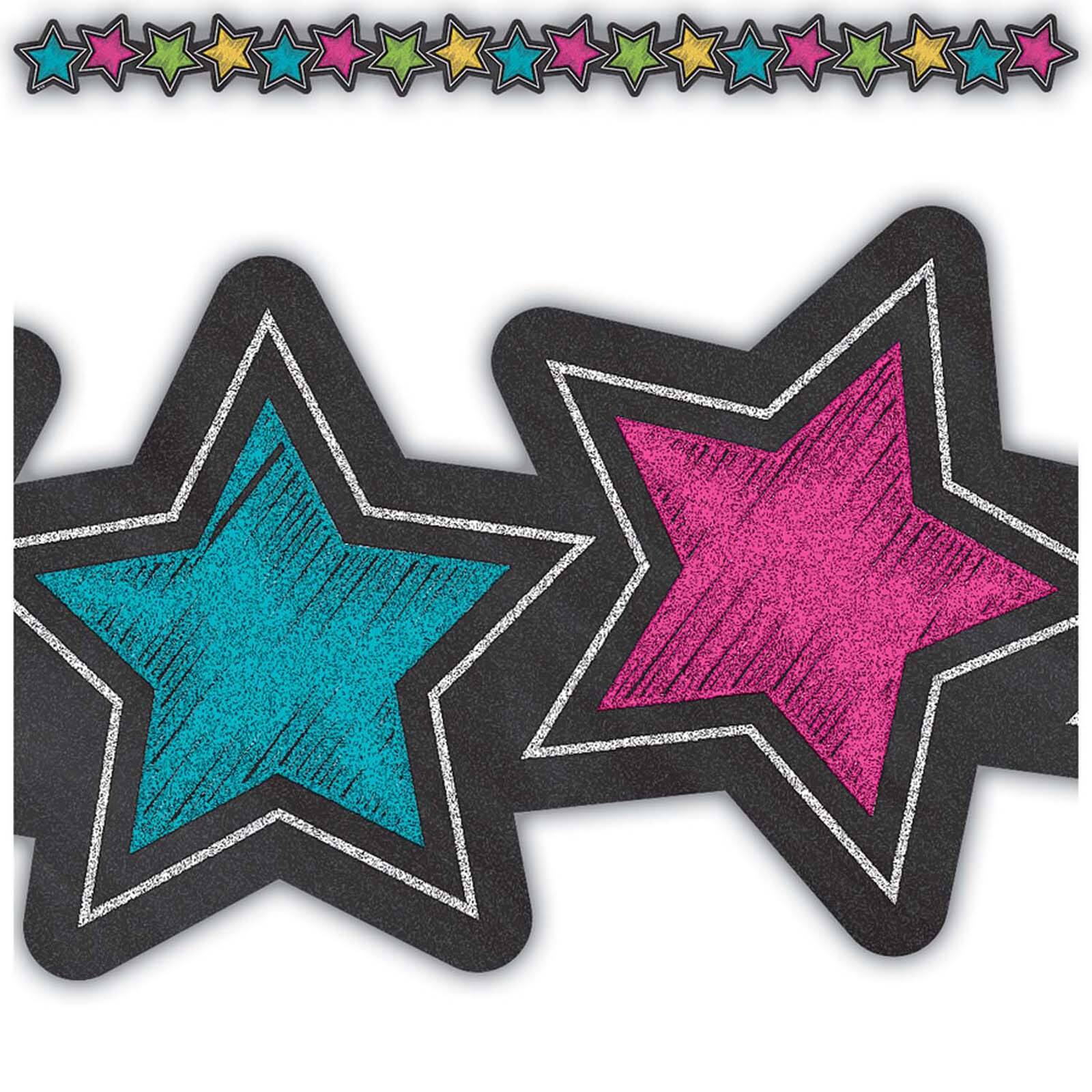 Teacher Created Resources Chalkboard Brights Die-Cut Stars Border Trim, 210ft.