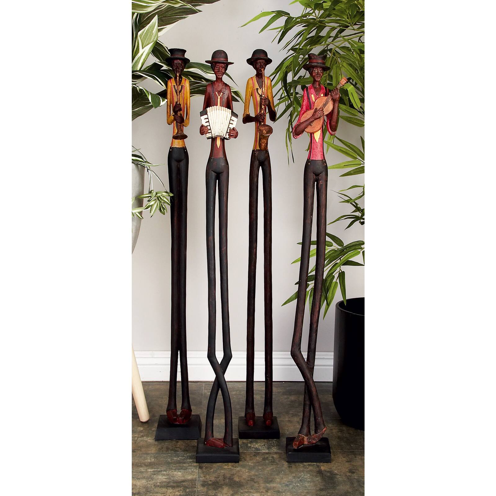 40&#x22; Brown Polystone Eclectic Musician Sculpture Set