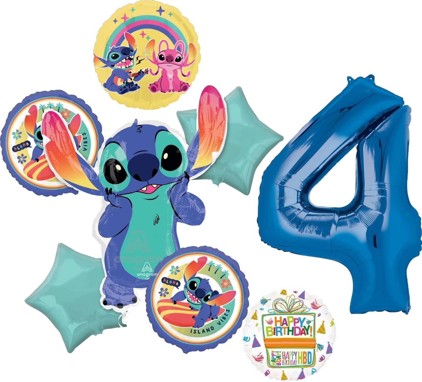 Lilo & Stitch Birthday 8-Piece Foil Balloon Bouquet