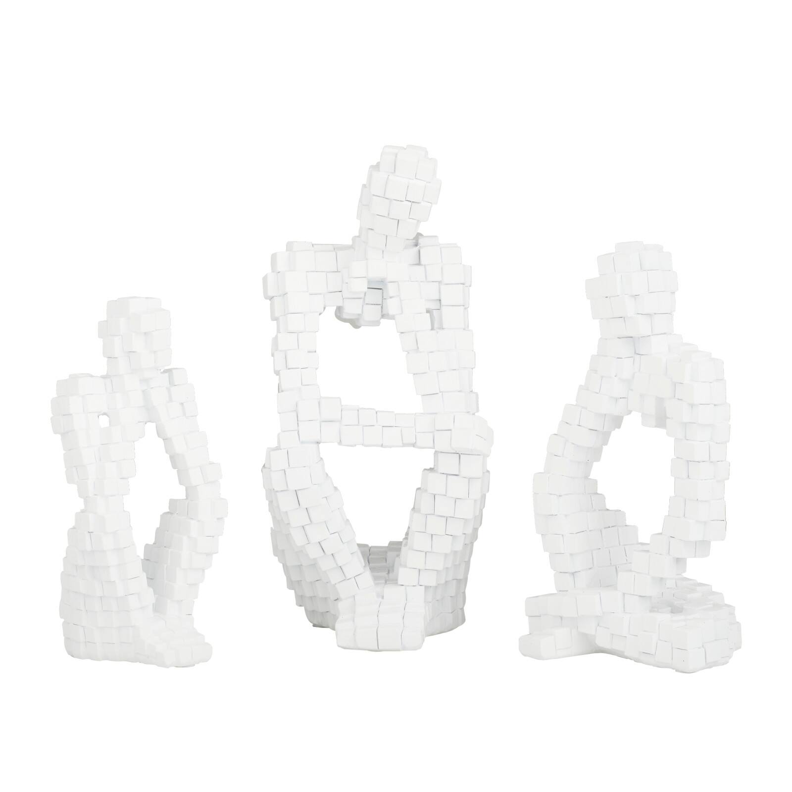 Set of 3 White Polystone Contemporary Sculptures, 13 x 6 x 6 By Ivory And Iris