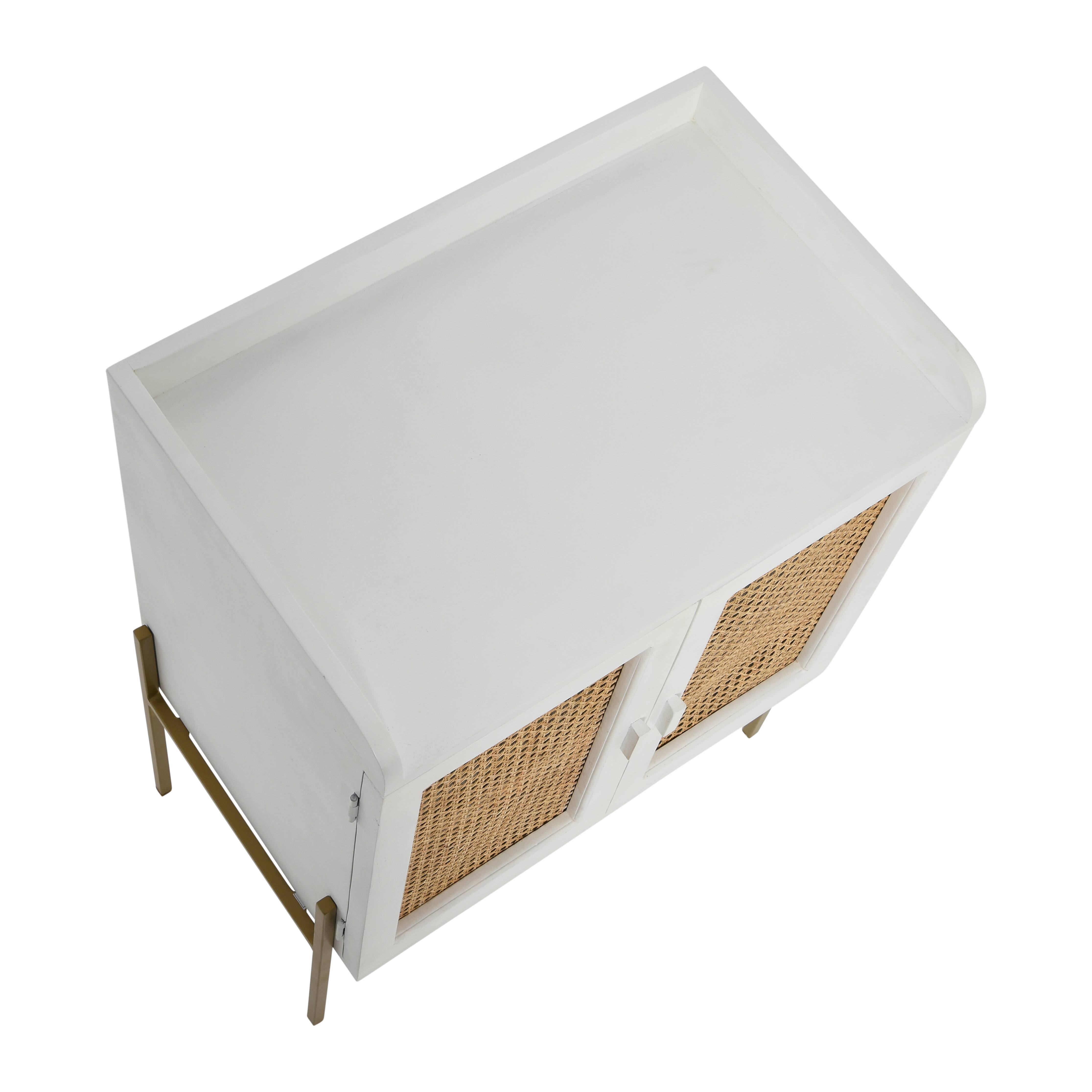 Hello Honey&#xAE; 36&#x22; Boho Solid Wood Bar Cabinet with Metal Legs and Woven Cane Doors