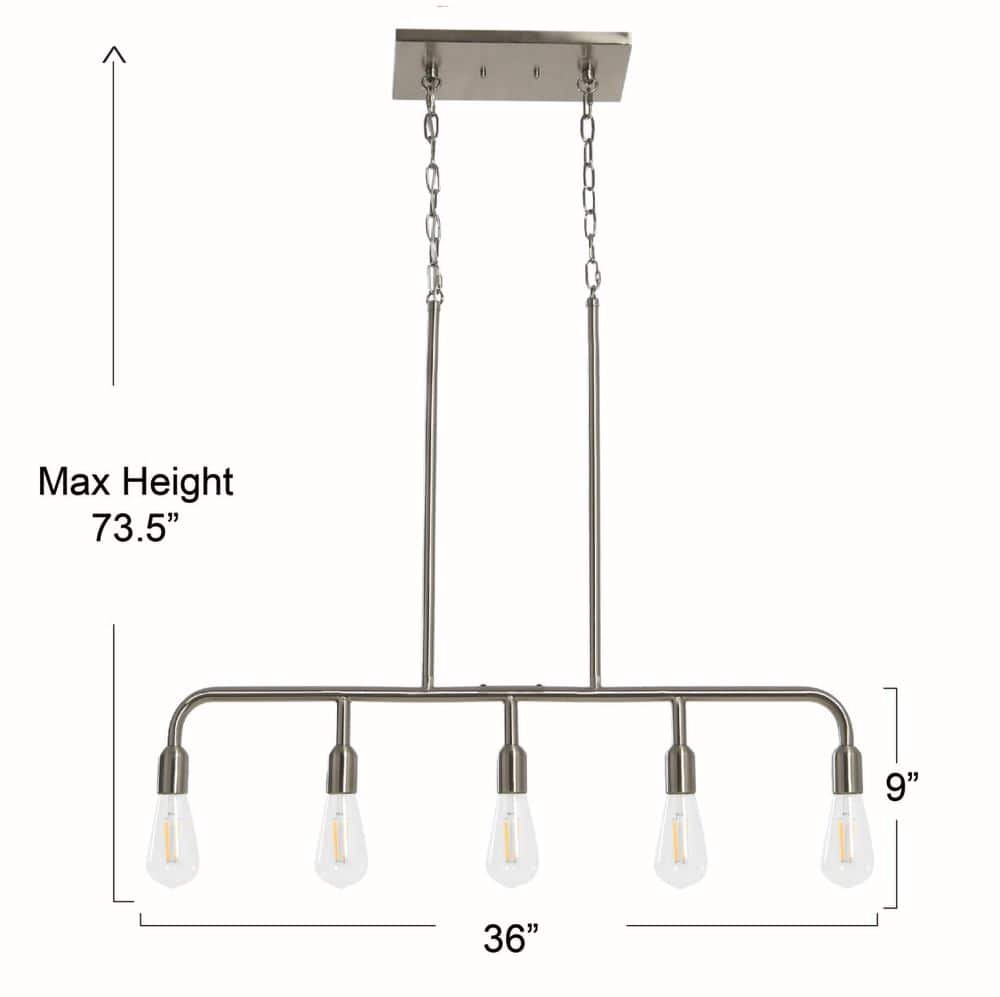 Hello Honey® Robert Stevenson Lighting Benson 36" Brushed Nickel 5-Light Exposed Bulb Metal Chandelier
