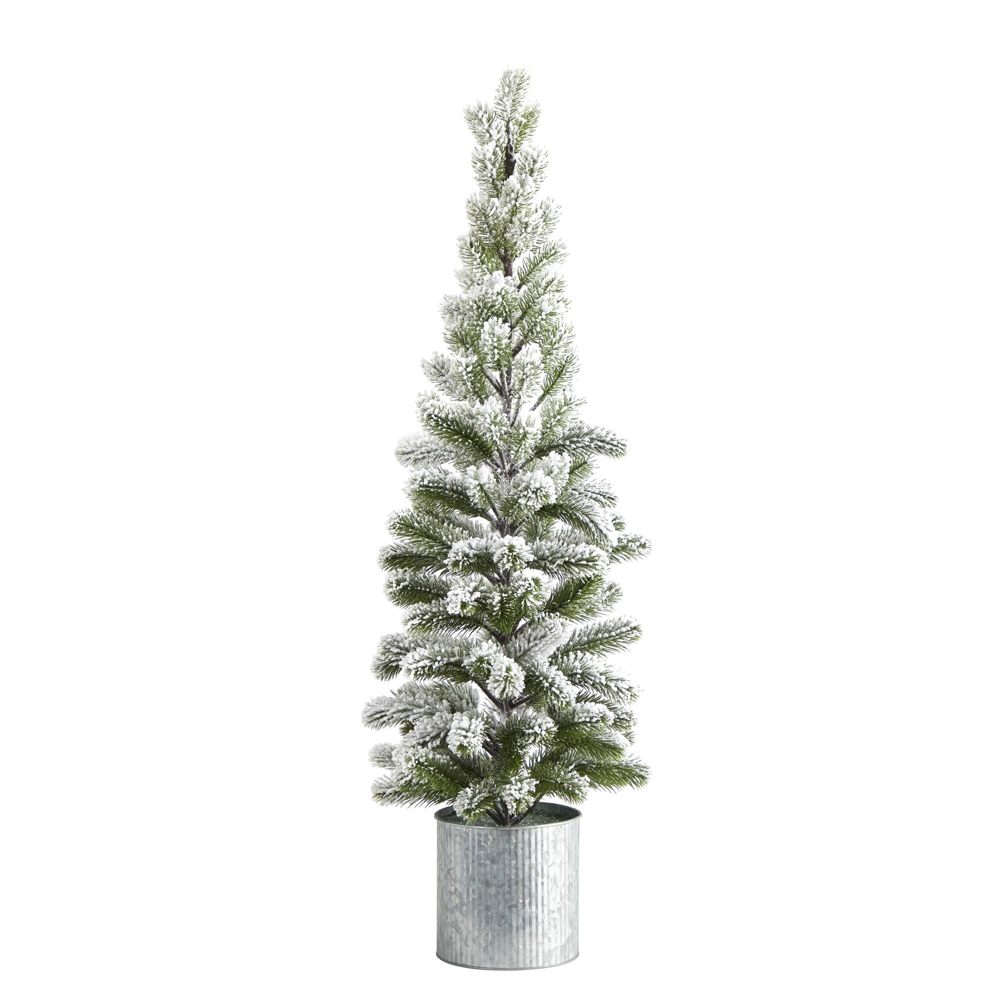 3ft. Unlit Flocked Pine Artificial Christmas Tree in Tin Planter