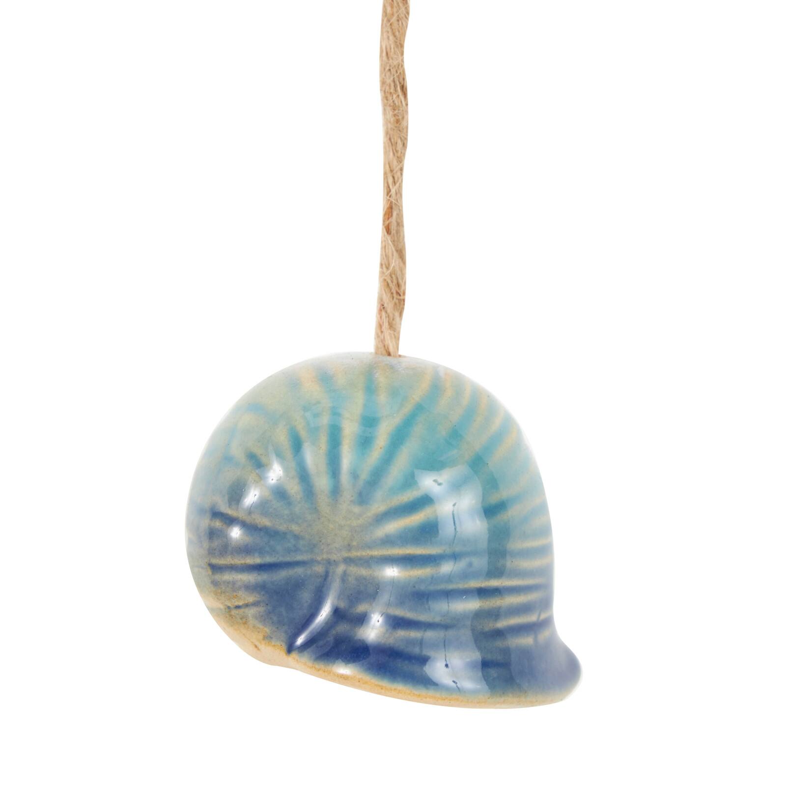 20.5&#x22; Blue Ceramic Sea Horse Ombre Windchime with Jute Rope &#x26; Hanging Seashell Accents